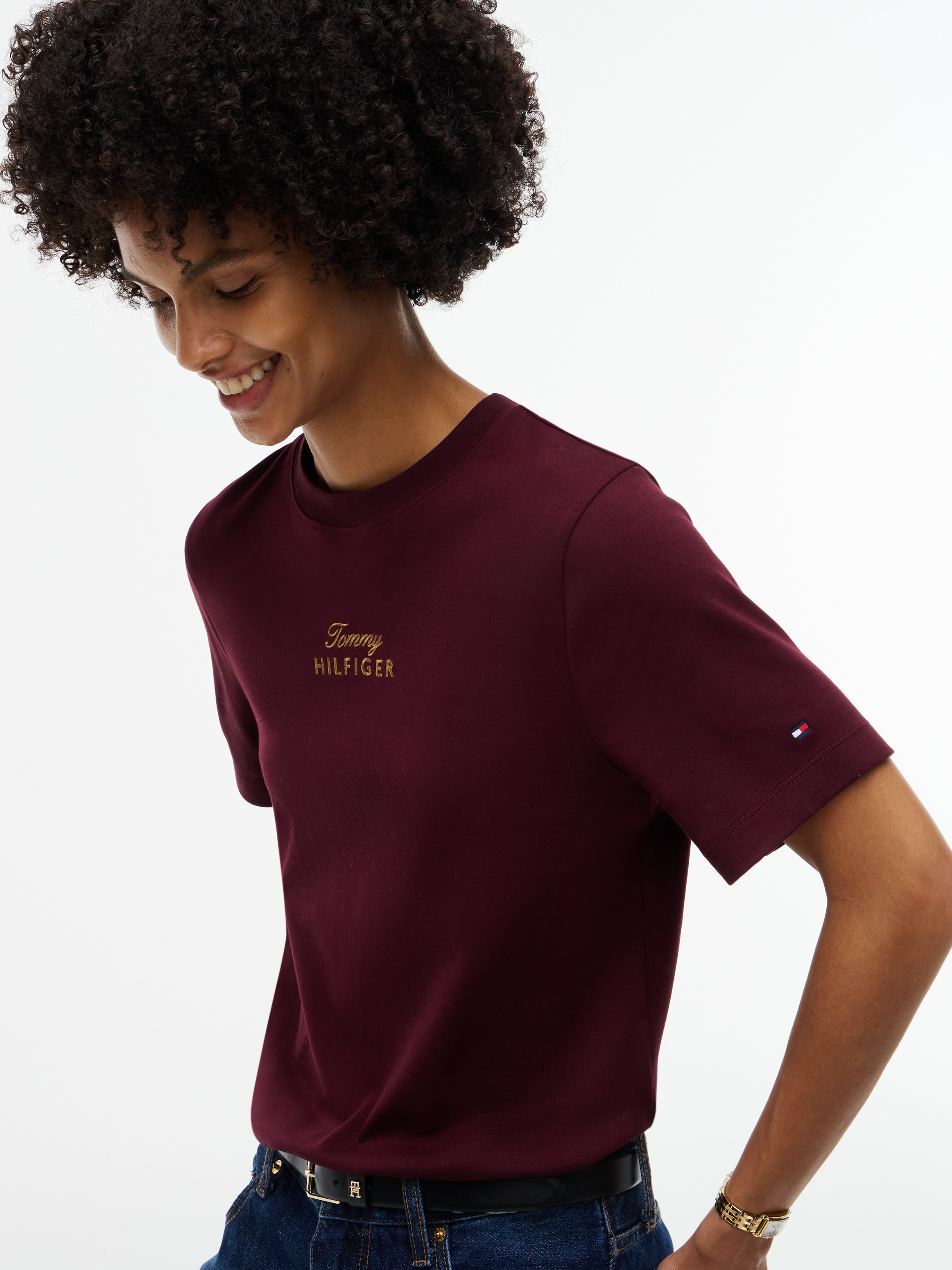 Tommy Hilfiger Kurzarmshirt »GOLD SCRIPT MDRN C-NK S/S TEE« Baumwolle