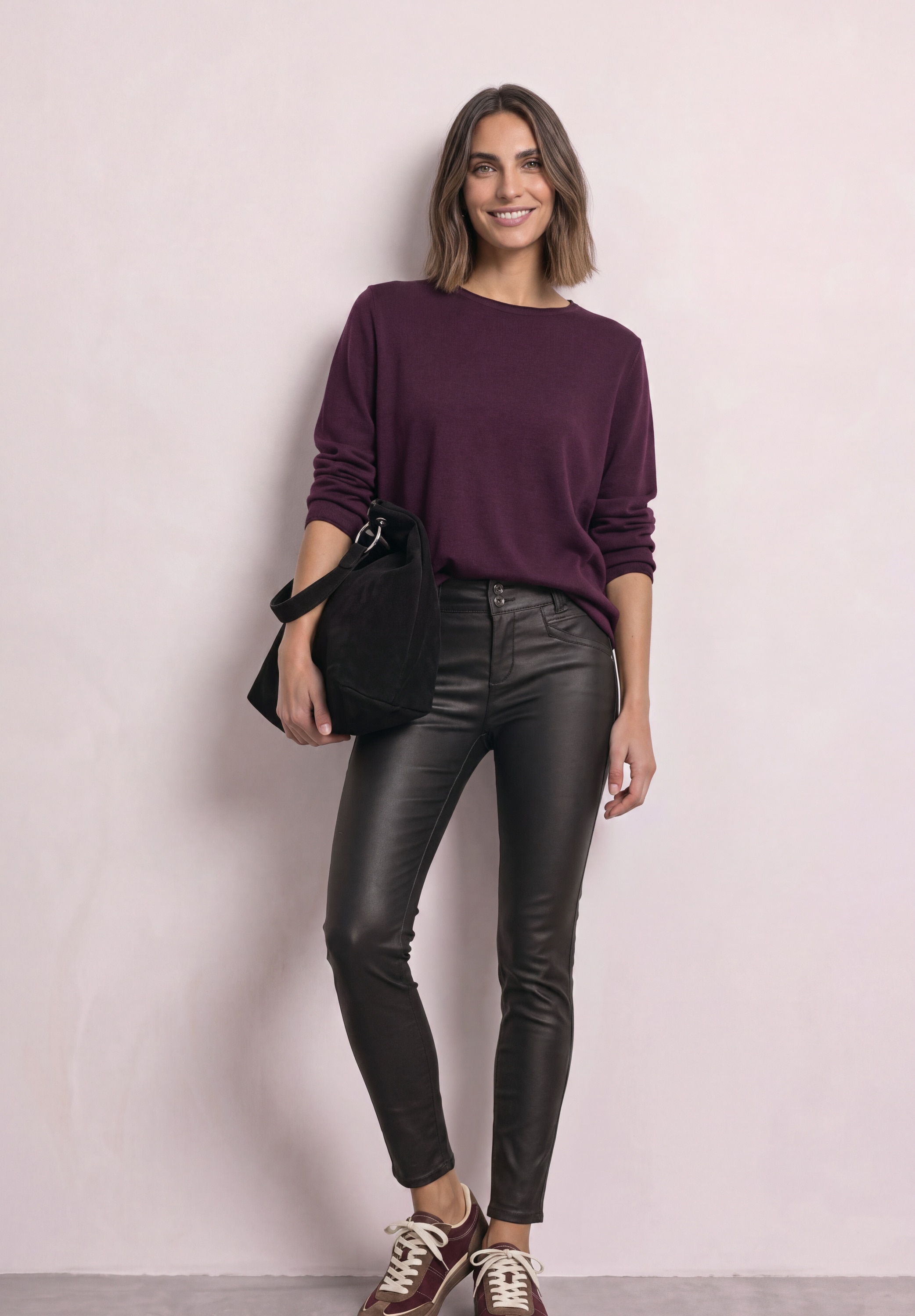 STREET ONE Pantalon imitation cuir »Style York«  Pantalon taille mi-haute slim fit aspect cuir