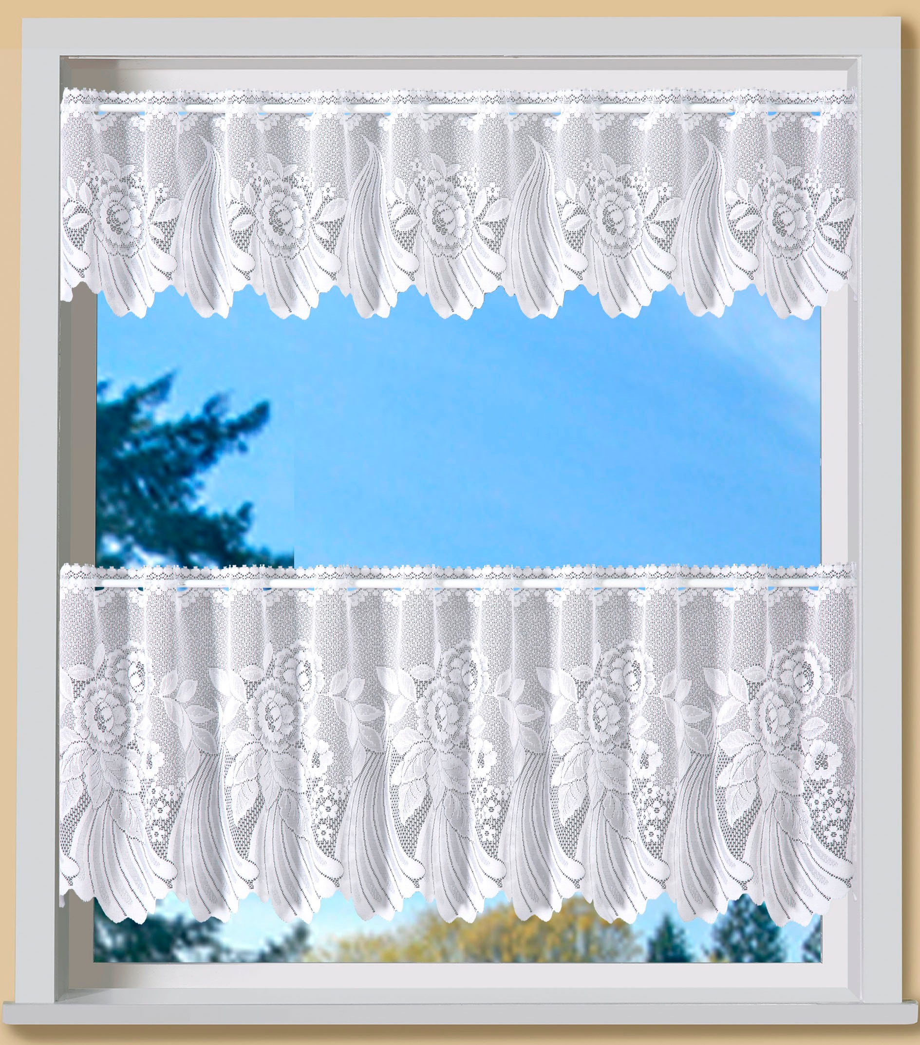 Image of Weckbrodt Scheibengardine "Savannah" Stangendurchzug 1 Stk. tlg. Bistro, Jacquard, Bordüre, Kante, floral, Gardine, Store