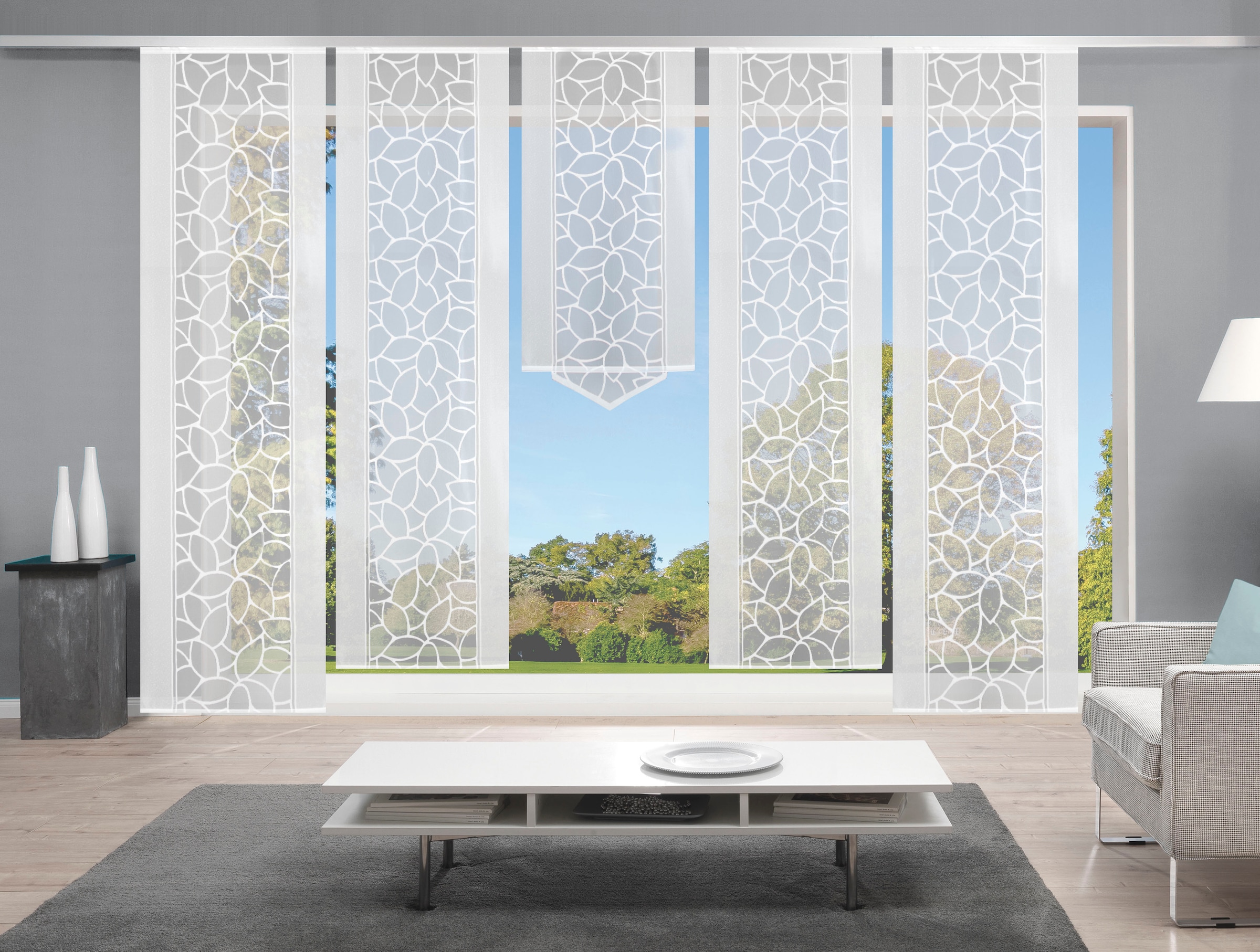 Image of HOME WOHNIDEEN Schiebegardine "JENNA" Klettband 5 Stk. tlg. Schiebevorhang Jacquard Set, HxB: 245x57