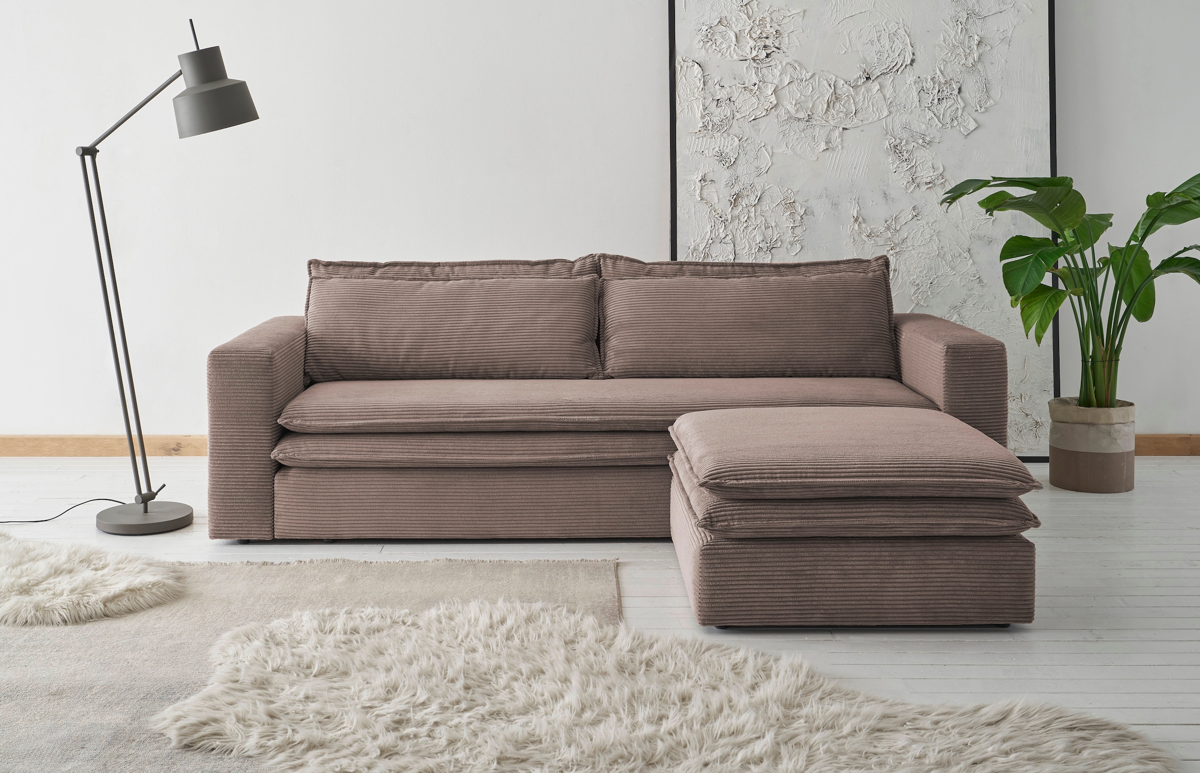 Set im tlg.), Style 3-Sitzer-Sofa kaufen Sitzgruppe Loveseat-Hocker of mit »PIAGGE«, Bettfunktion günstig (2 und Places