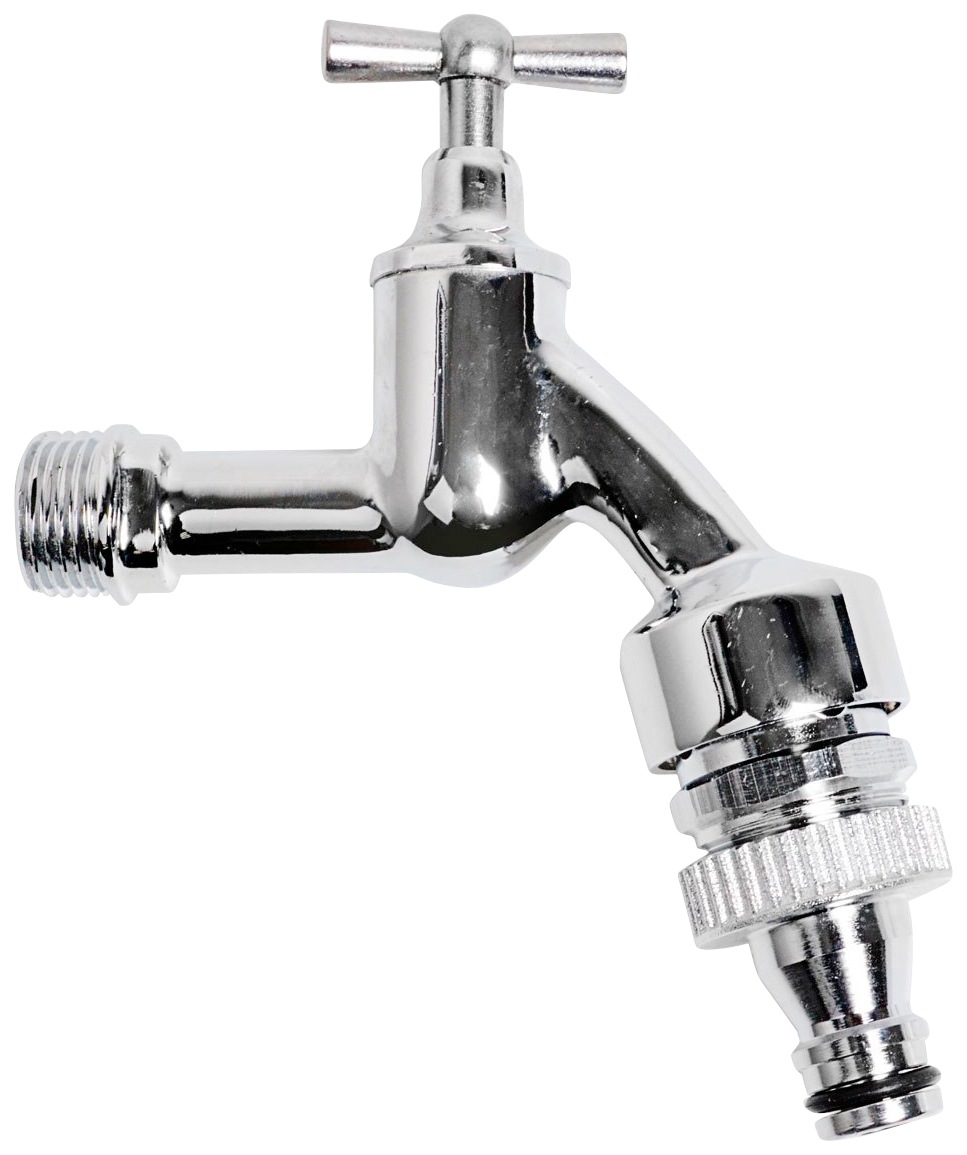 Image of Kirchhoff 2-Wege-Ventil, MS Auslaufventil Knebelgriff, Chrom, 1/2"AG x Gardena Click, mit Rohrbelüfter u. Rückflussverh. bei Ackermann Versand Schweiz