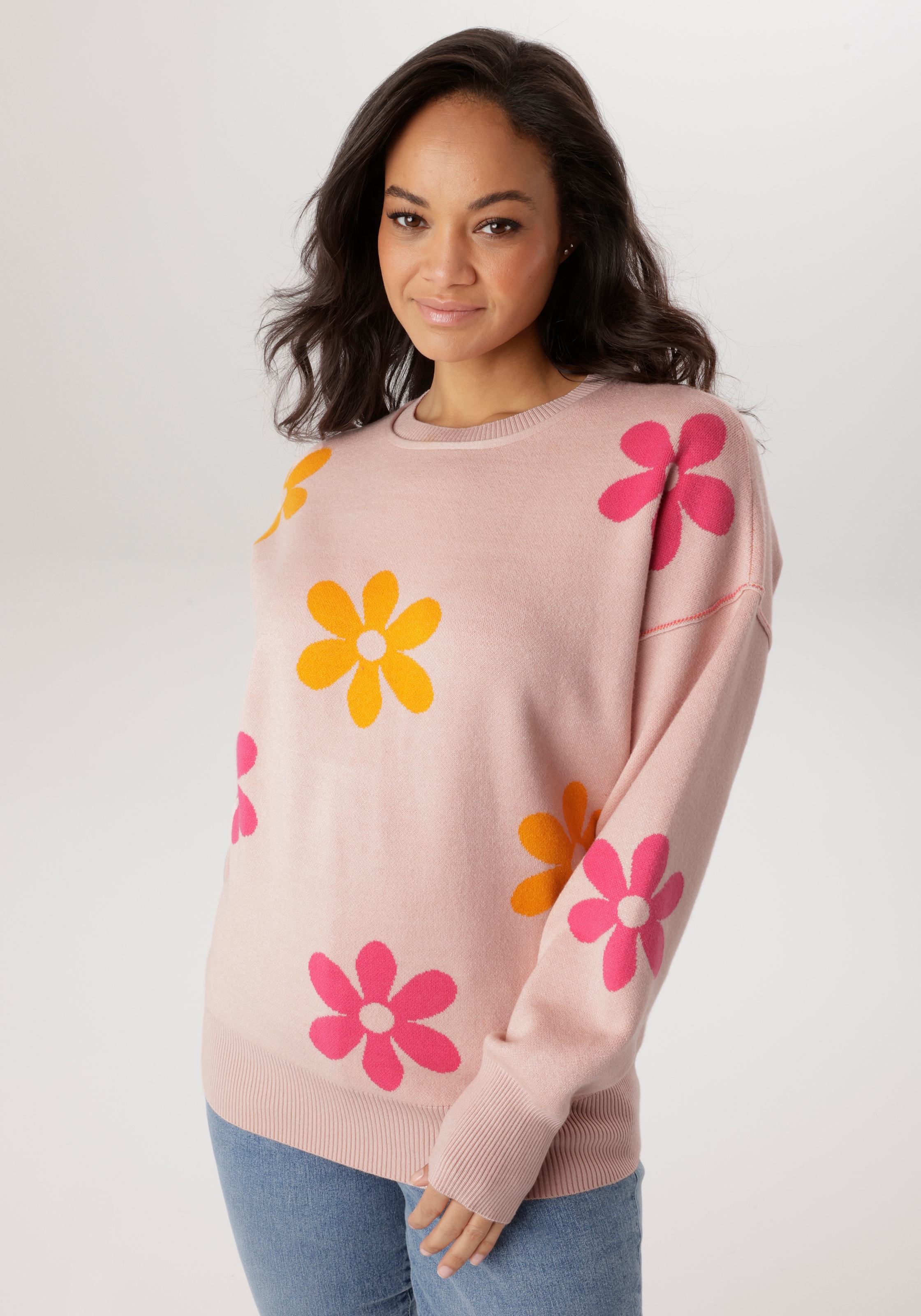 Image of Aniston PLUS Strickpullover mit eingestricktem Blumenmuster