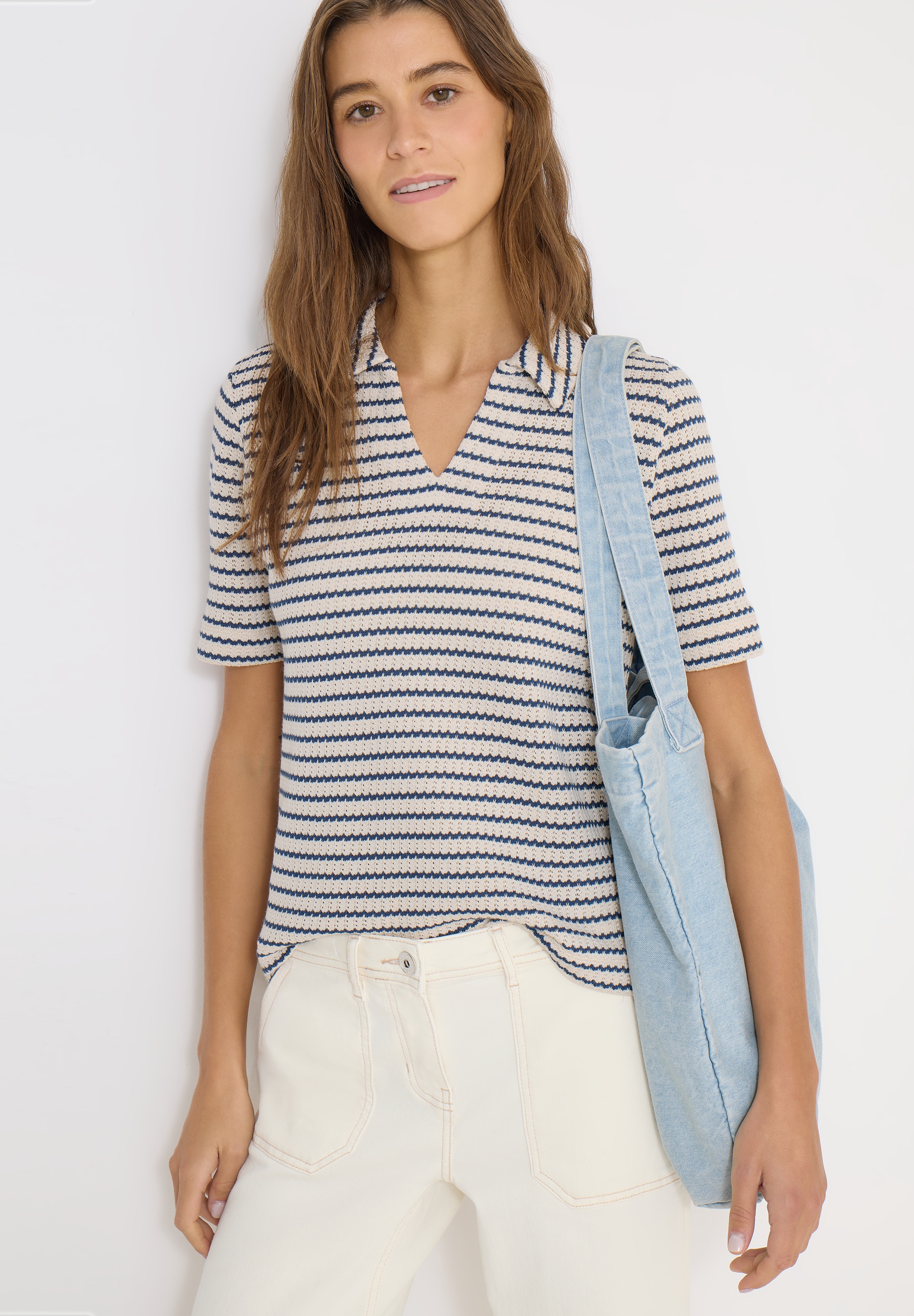 Cecil T-Shirt Ajourstrick mit Streifenmuster