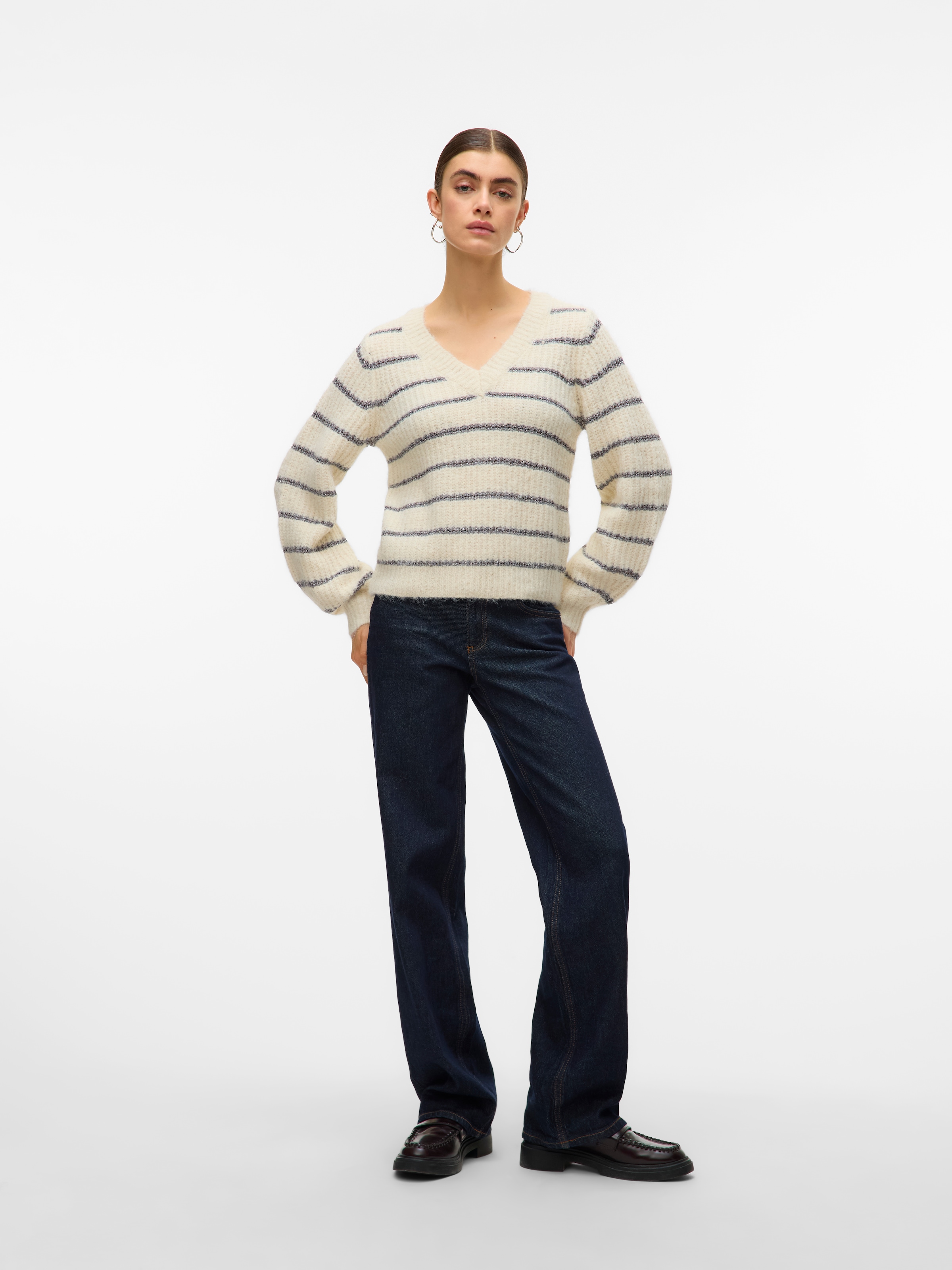 Vero Moda Pull col V »VMAWESOME SHINE LS V-NCK STRIPE PULL BOO« mit Glitzer-Effekt