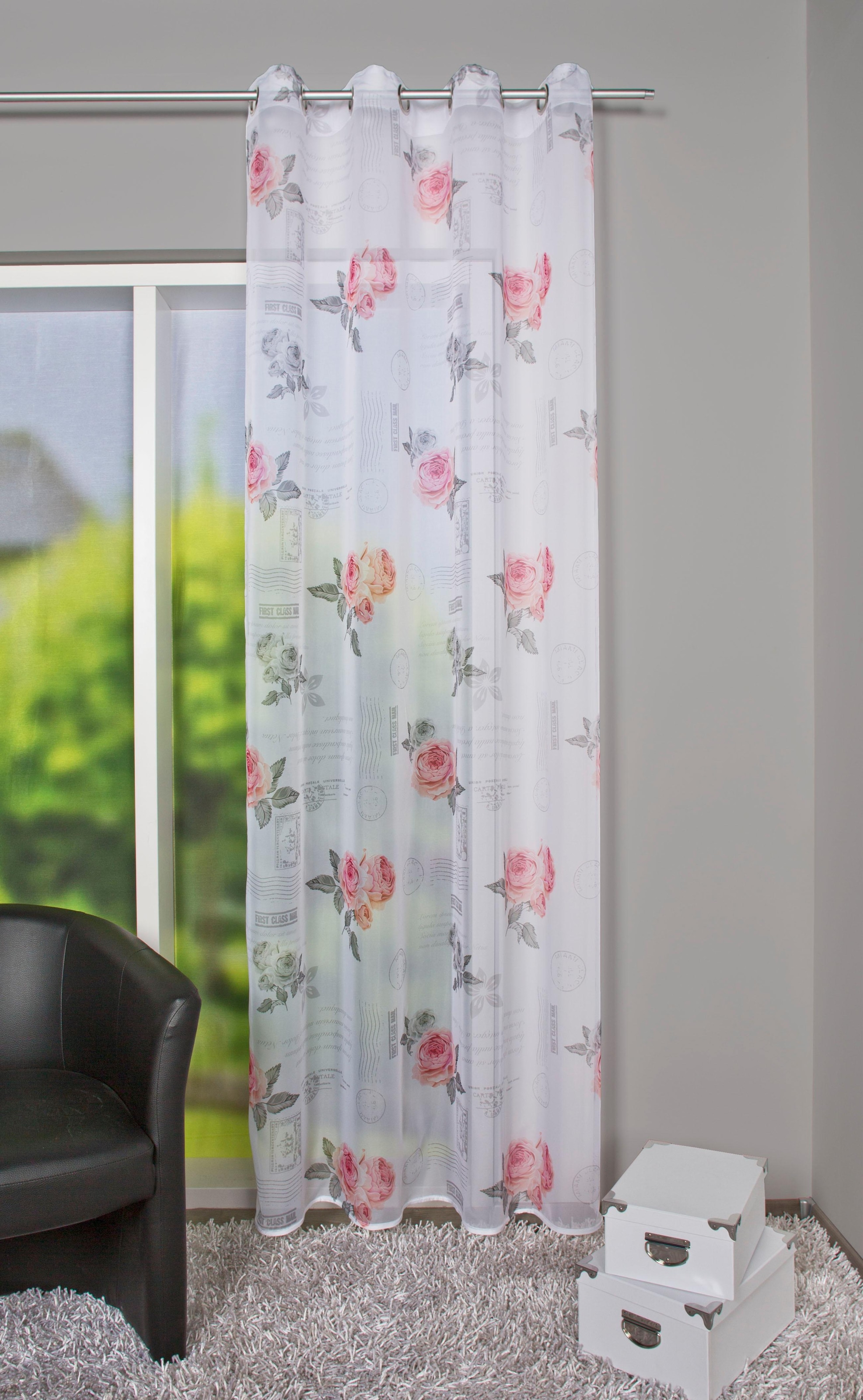 Image of HOME WOHNIDEEN Gardine "AMORE" Ösen 1 Stk. tlg. HxB: 245x140, Romantischer Ösenschal