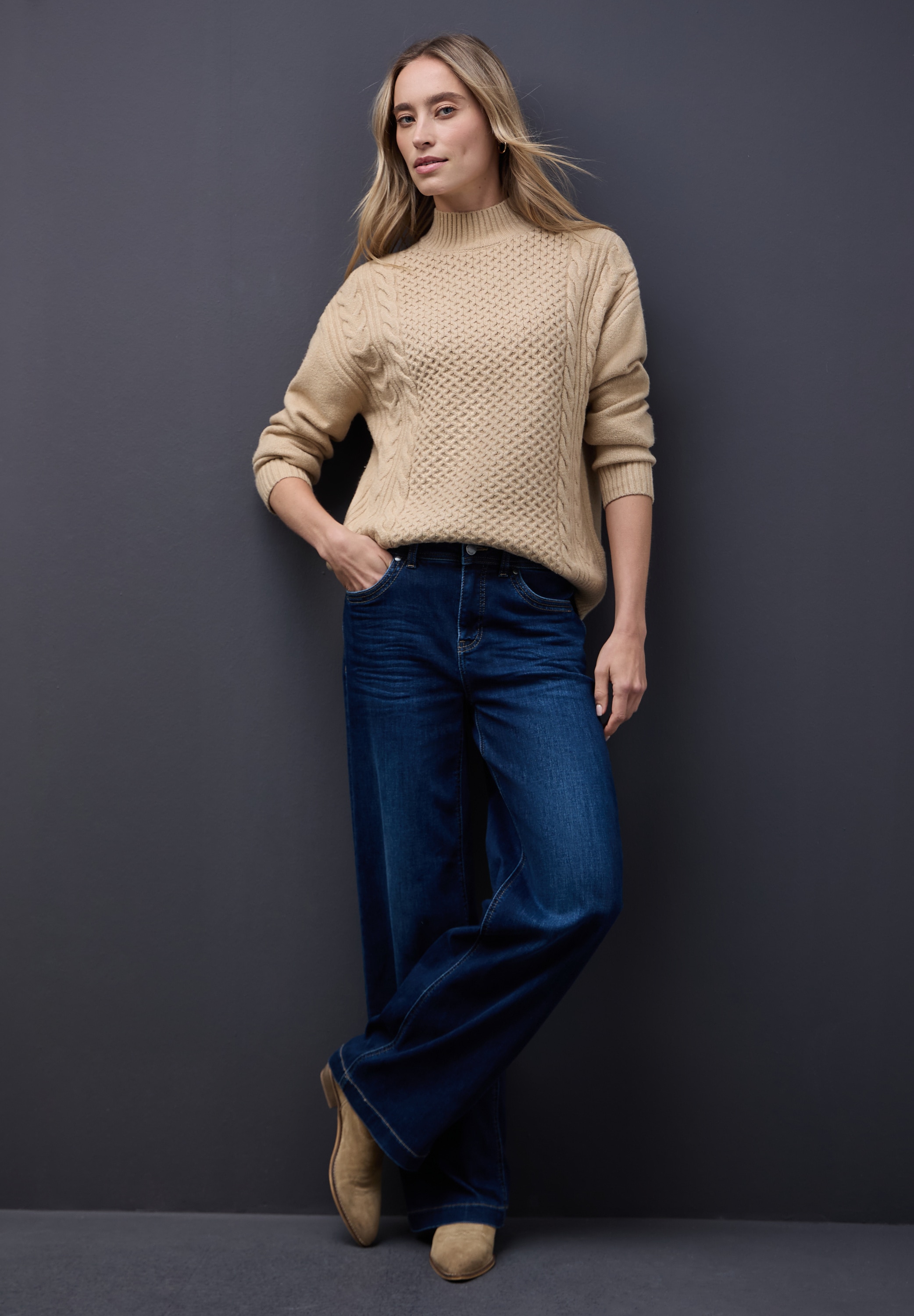 STREET ONE Stehkragenpullover mit Strickmuster