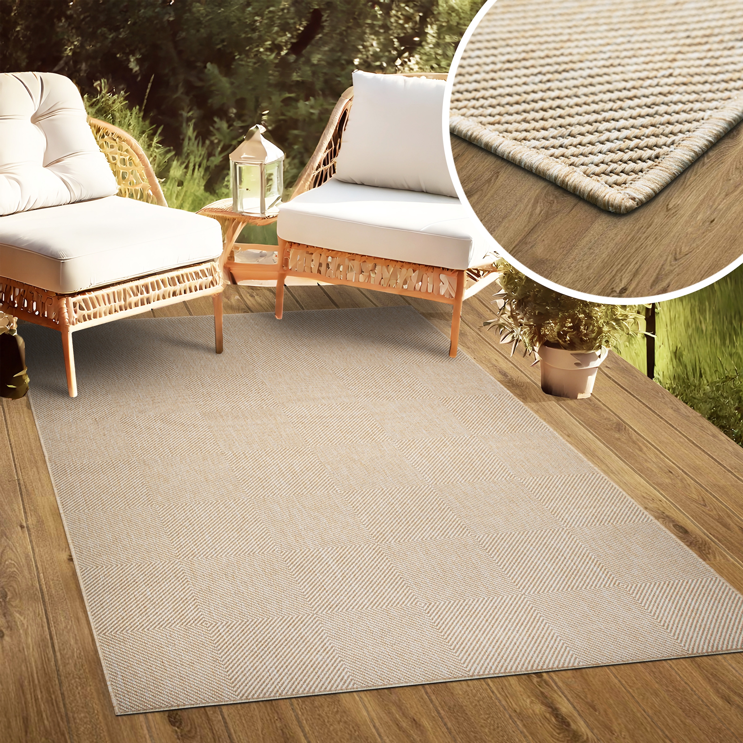 GOODproduct Teppich »Anna, auch als Läufer erhältlich« rechteckig 3 mm Höhe In- und Outdoor geeignet, Sisal-Optik, Wetterfest & UV-beständig