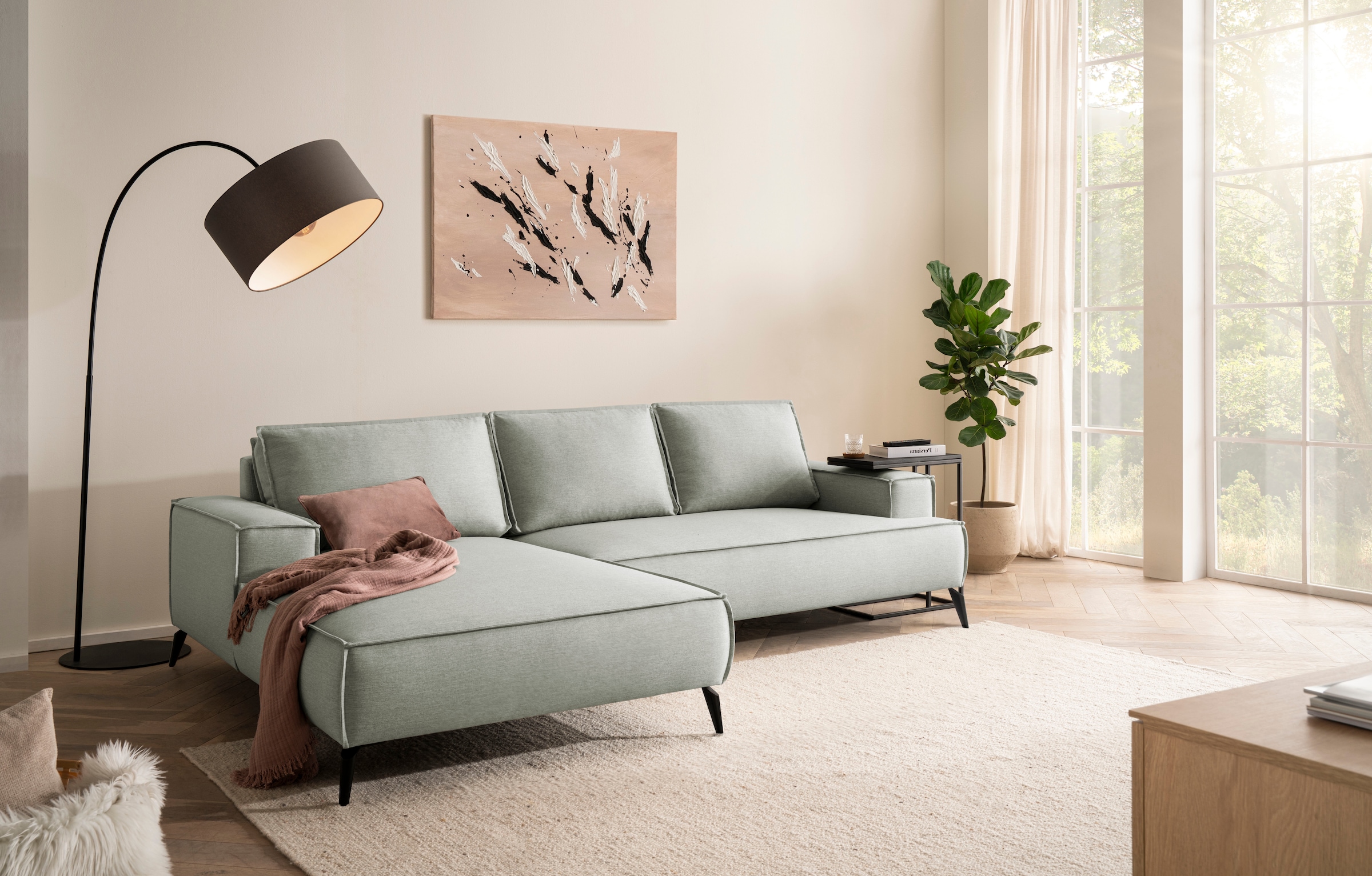 GOODproduct Canapé d'angle »TVINNU, L-Form, 275cm, in Cord und Leinenoptik« wahlweise Recamiere rechts/links, schwarze Füsse, bequemer Sitzkomfort