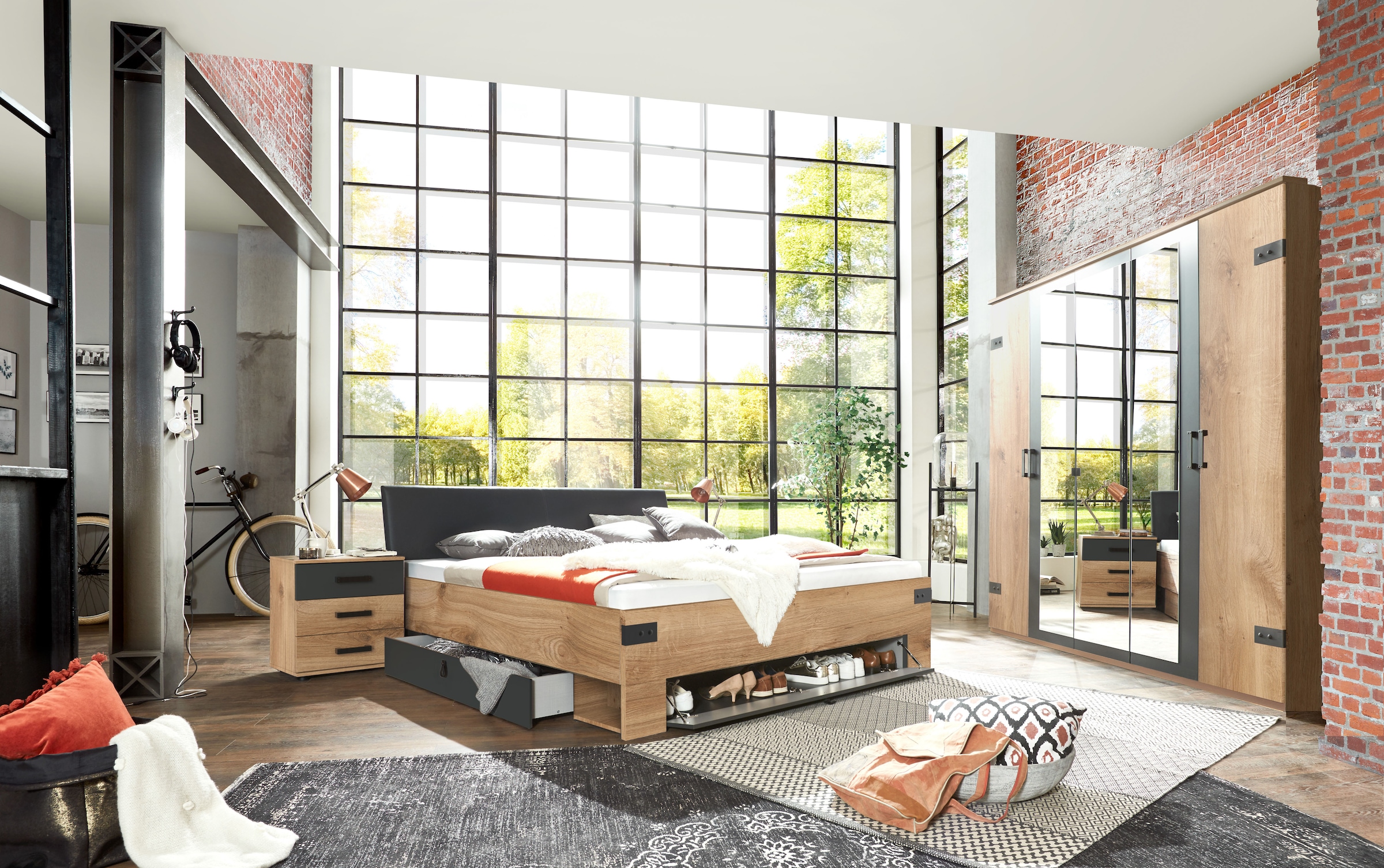 Wimex Armoires à vêtements »Stockholm, rustikale Optik im Industrial Design, Made in Germany« mit Spiegel, 225x58x210 cm, Made in Germany