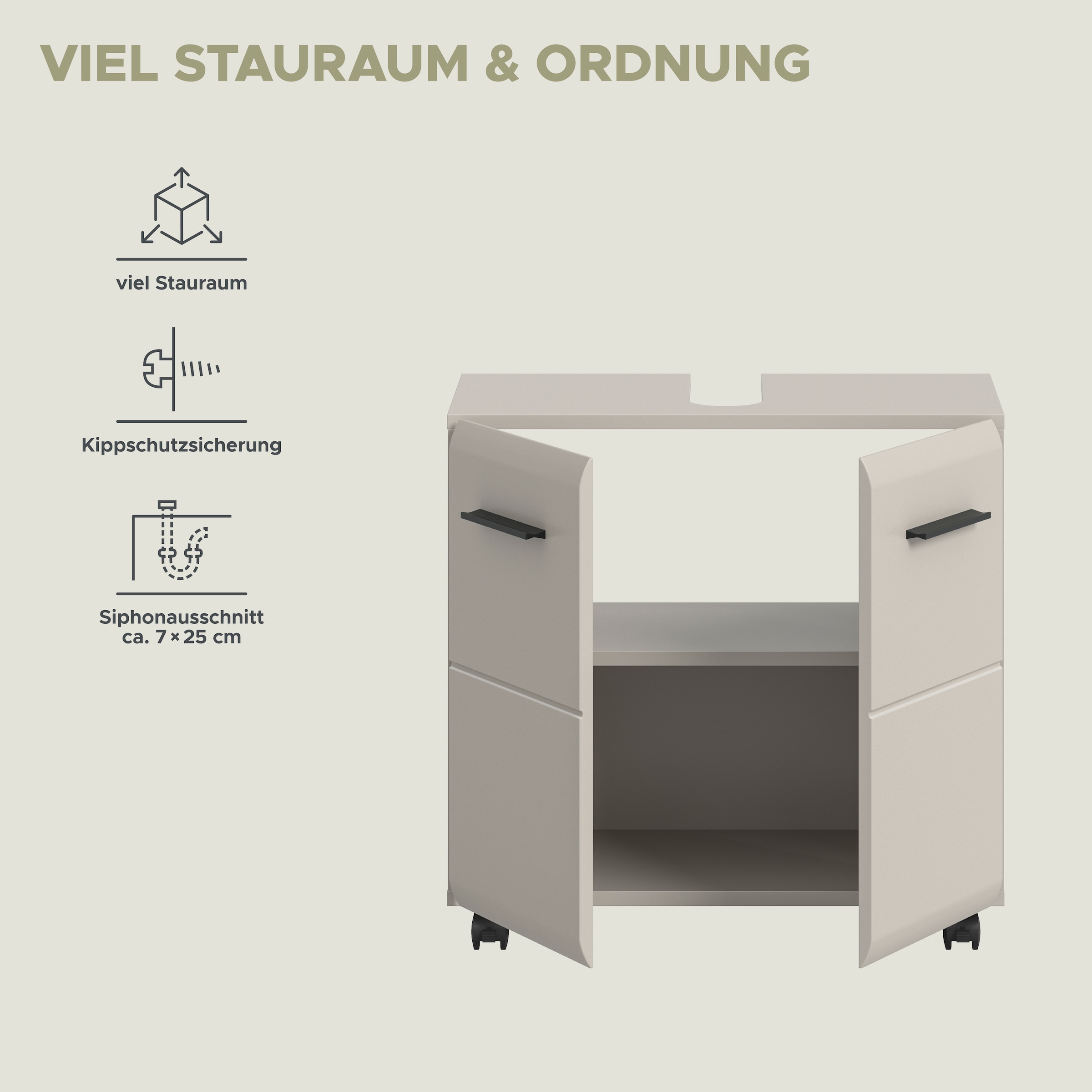 welltime Armoire sous lavabo »FLORENZ, Waschbeckenunterschrank mit Rollen, hochwertige MDF-Front« 1 cuis tlg. Waschbeckenunterschrank, WBU, Unterschrank, Bad, Badezimmer