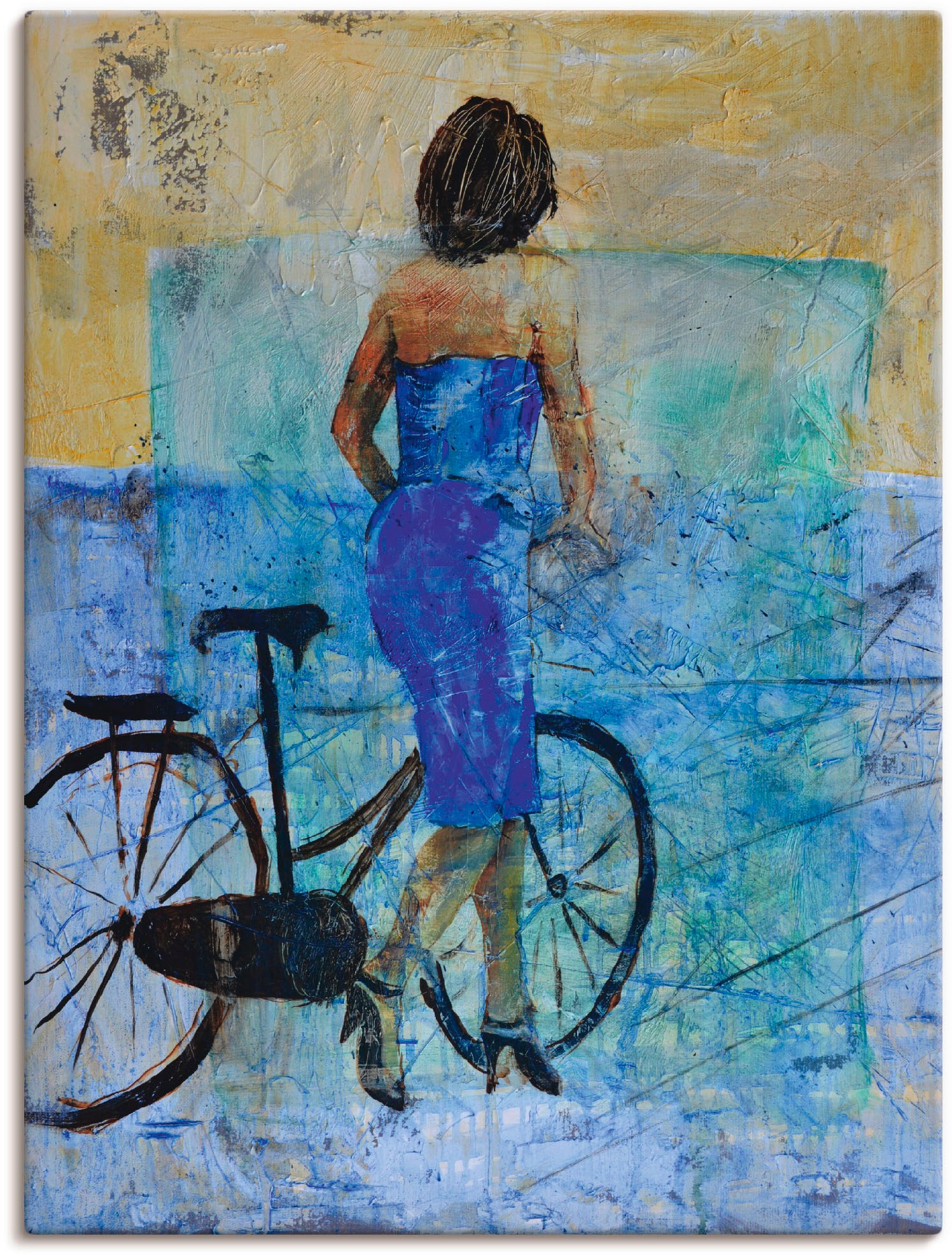 Image of Artland Wandbild »Ein Mädchen mit einem Fahrrad«, Frau, (1 St.), in vielen Grössen & Produktarten - Alubild / Outdoorbild für den Aussenbereich, Leinwandbild, Poster, Wandaufkleber / Wandtattoo auch für Badezimmer geeignet bei Ackermann Versand Schweiz