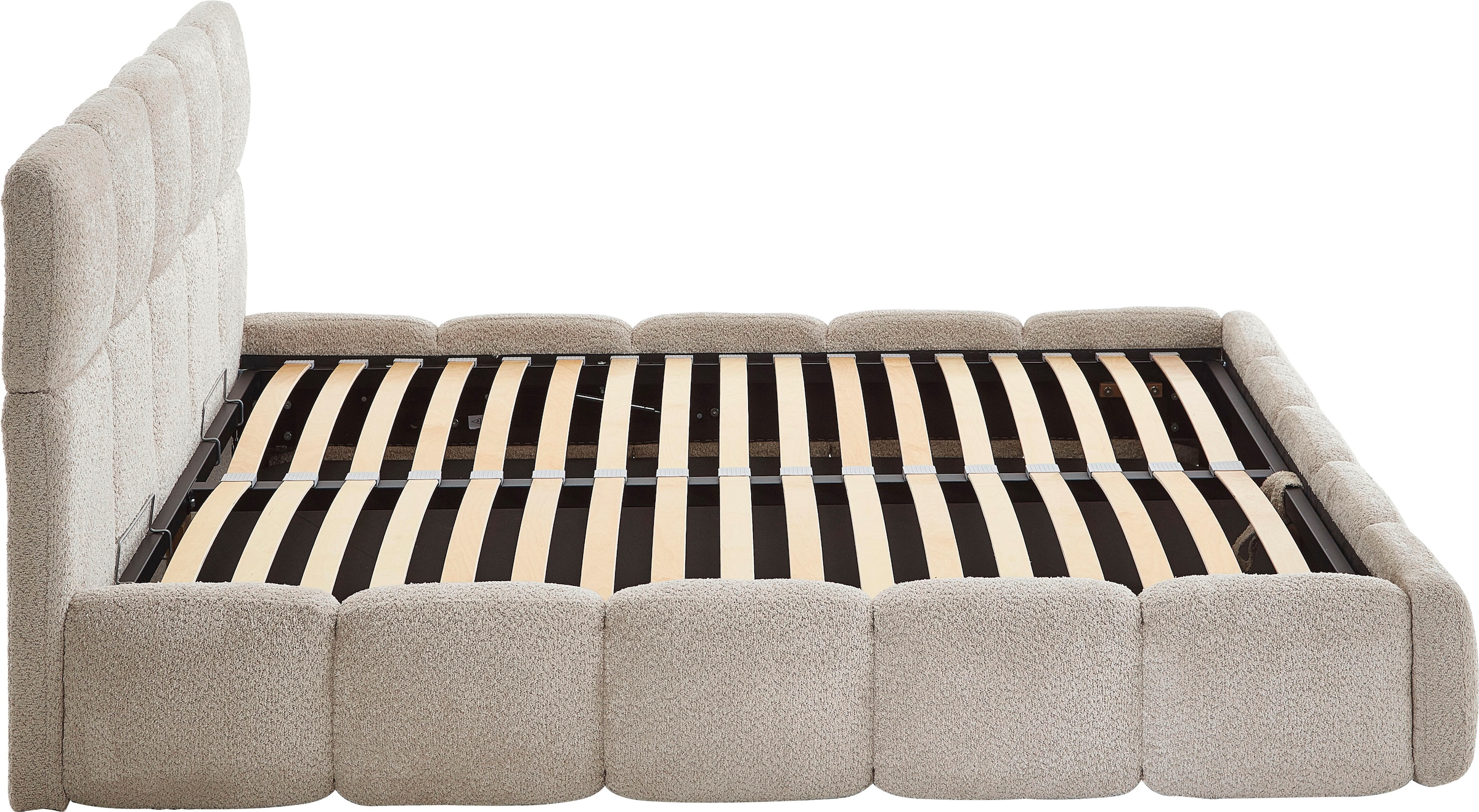 ATLANTIC home collection Polsterbett »"Jane" mit grossen Stauraum«, luxurious gepolstertes Kopfteil und Rahmen, Bezug mit Bouclécharakter