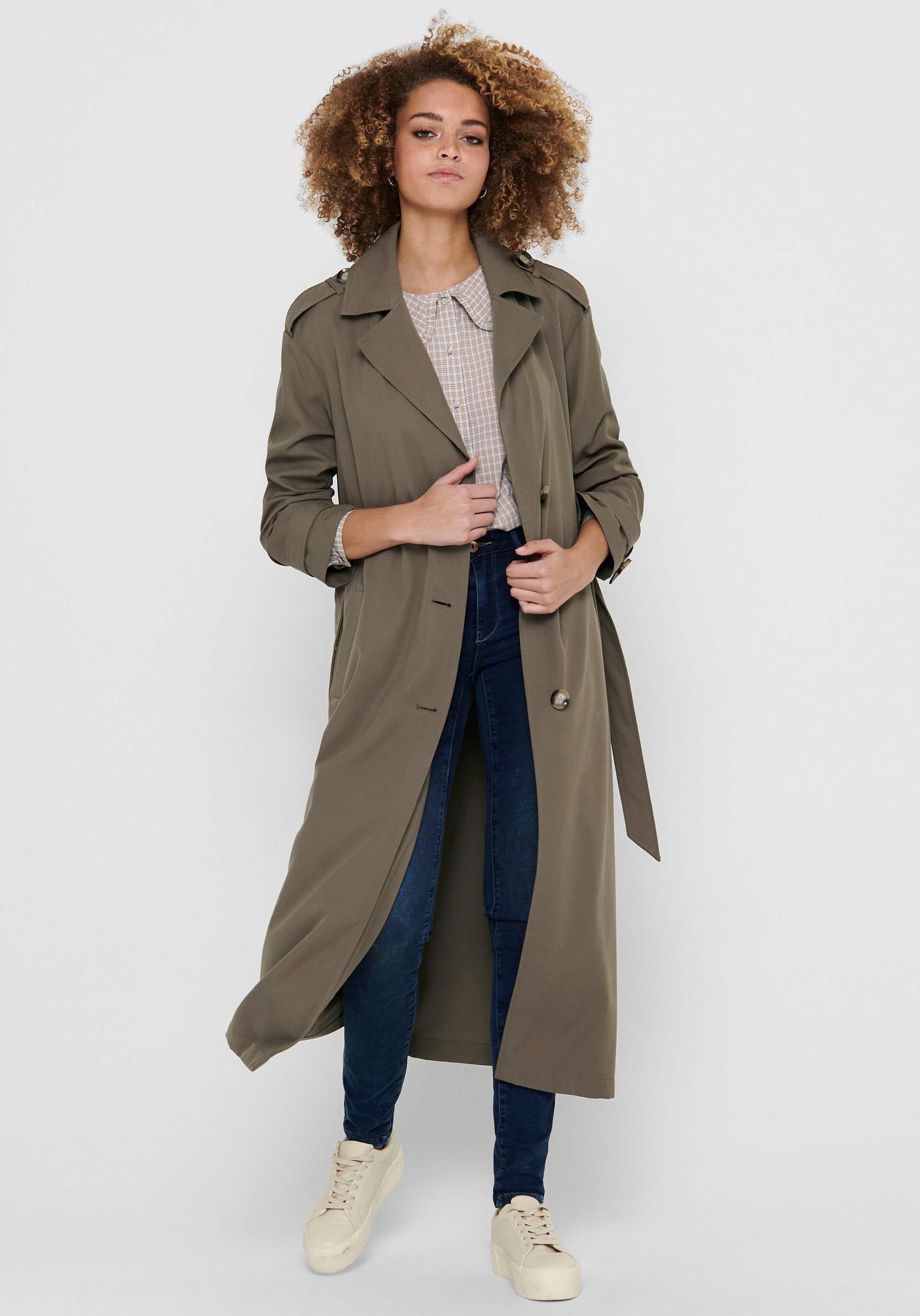 ONLY Trenchcoat »ONLLINE X-LONG TRENCHCOAT OTW NOOS«, mit Bindegürtel an der Taille - 2 Seitentaschen