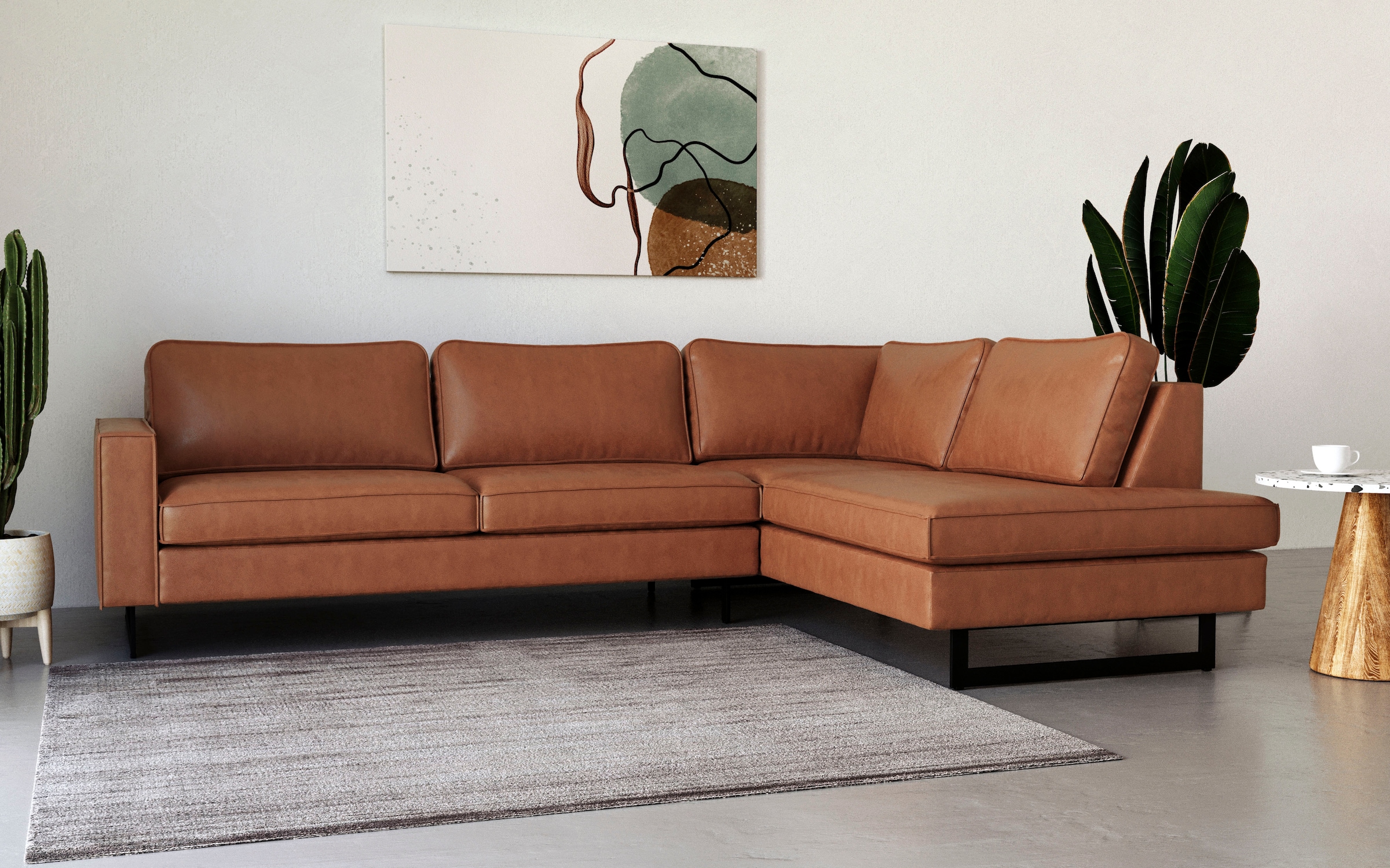 Places of Style Ecksofa »Pinto, 290 cm, Ottomane links / rechts«, Cord, Feincord, Luxus-Microfaser Leder und Chenille