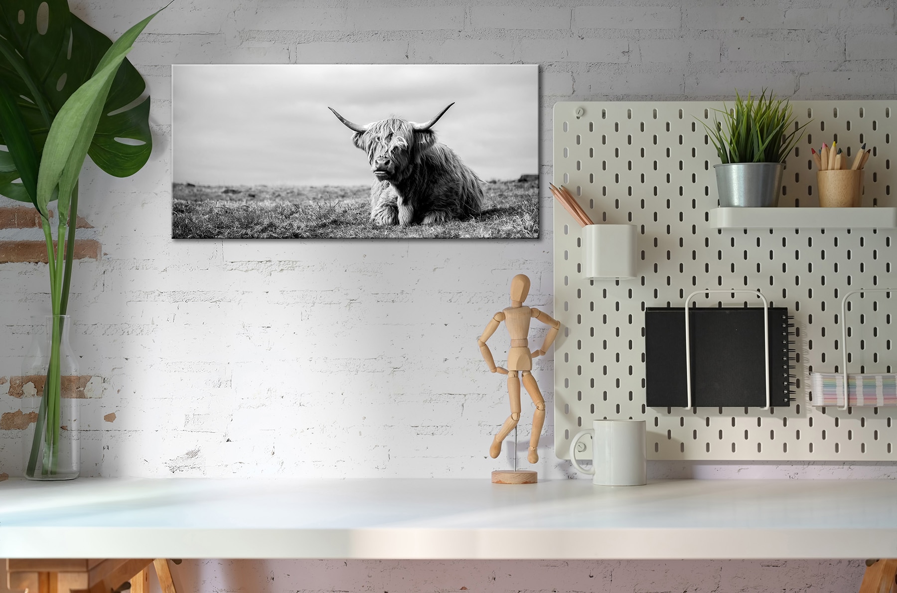 Bönninghoff Bild »Wandbild HOCHLANDRIND LIEGEND 33x70 cm – Leinwandbild Keilrahmen Deko« Hochlandrind | Kuh | Kuhbilder auf Keilrahmen gespannt