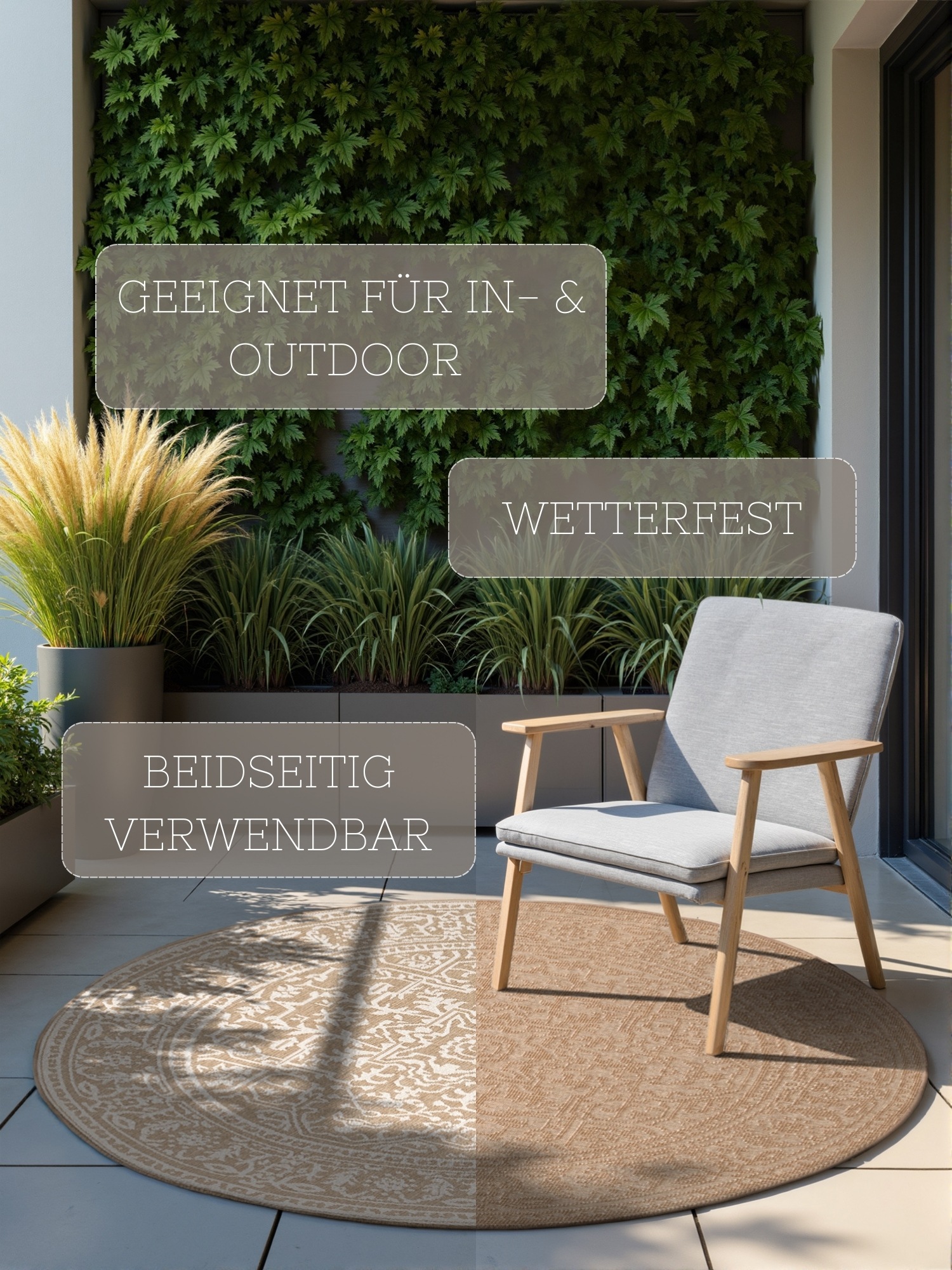 HANSE Home Outdoorteppich »Kona Wendeteppich«, rund, 5 mm Höhe, In und Outdoor, Flachgewebe, wetterfest, pflegeleicht, robust