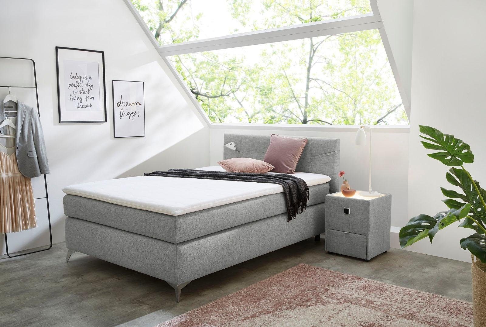 Image of Jockenhöfer Gruppe Boxspringbett "NORA inkl. Bonell-Federkernmatratze H2/H3" inkl. Topper, verstellbares Kopfteil, 100/120/140 cm x 200 cm