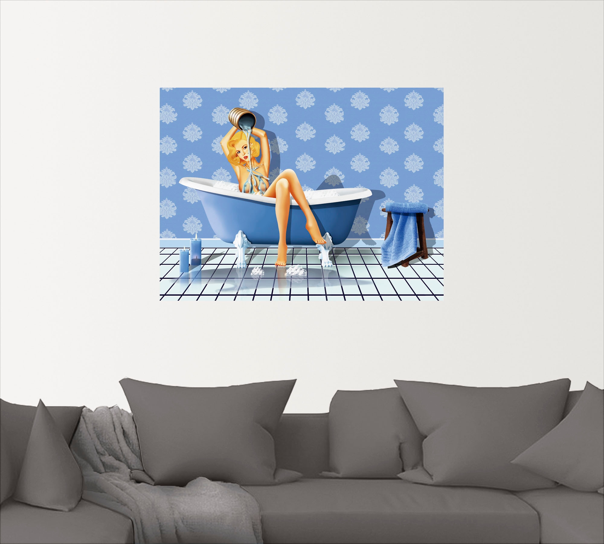 Artland Wandbild »Das sexy blaue Badezimmer«, Frau, (1 St.), als Leinwandbild, Poster, Wandaufkleber in verschied. Grössen