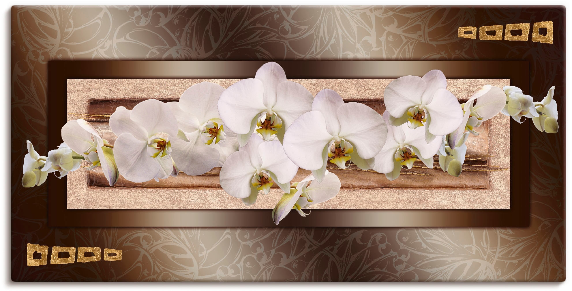 Image of Artland Leinwandbild "Weisse Orchideen mit goldenen Vierecken" Blumen 1 Stk. tlg. auf Holzrahmen gespannt