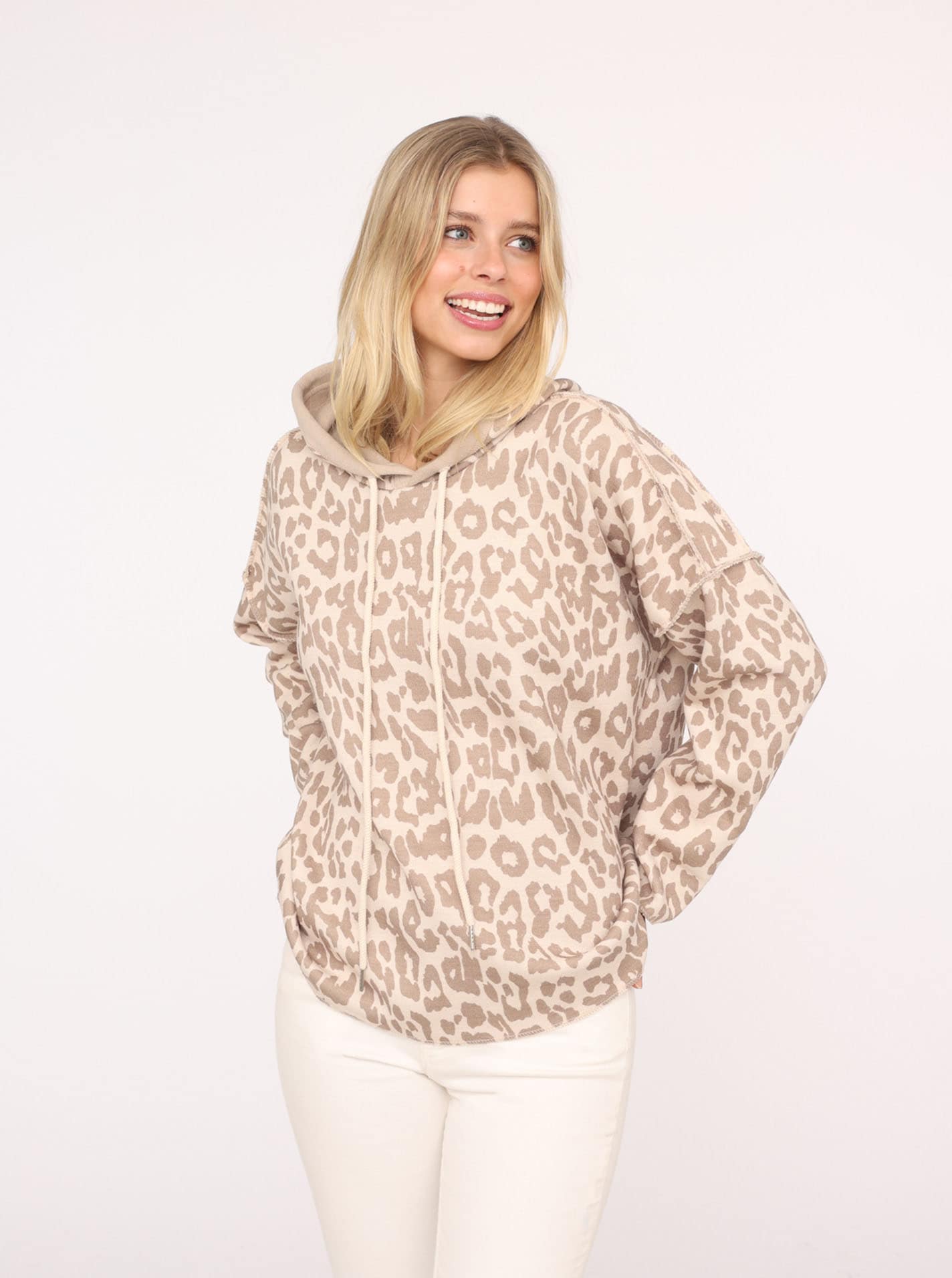 Image of Zwillingsherz Hoodie ""Leo"", Langarm, Animal-Muster, Kapuze, Kordelzug, modisch
