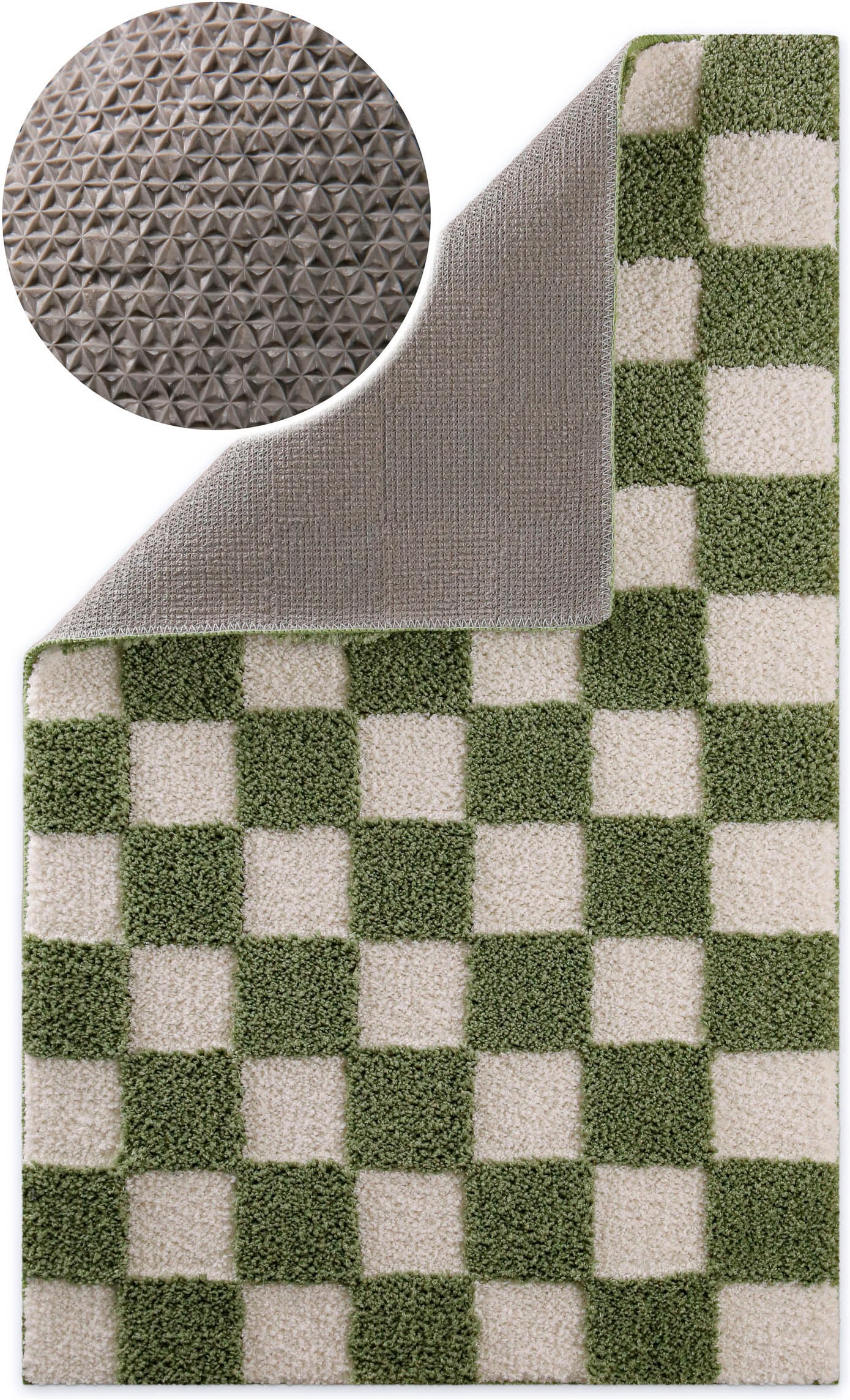 Wecon home Tapis de bain »Bobbi« Höhe 25 mm revêtement antidérapant Séchage rapide Tapis de bain, motif damier, doux, antidérapant, lavable