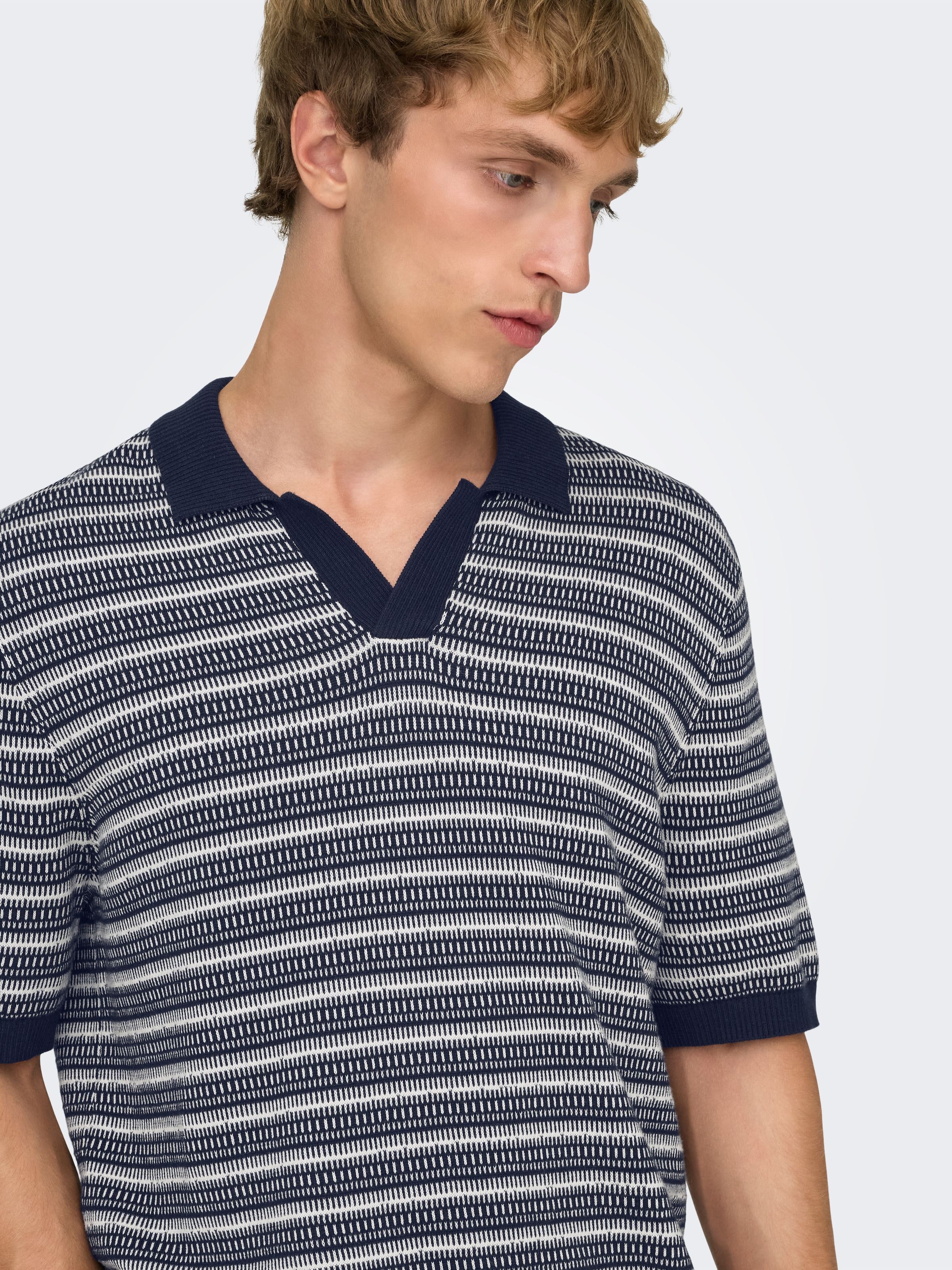 ONLY & SONS Pull à col polo »ONSTILO REG SS SPLIT NECK KNIT NOOS« coton, coupe régulière