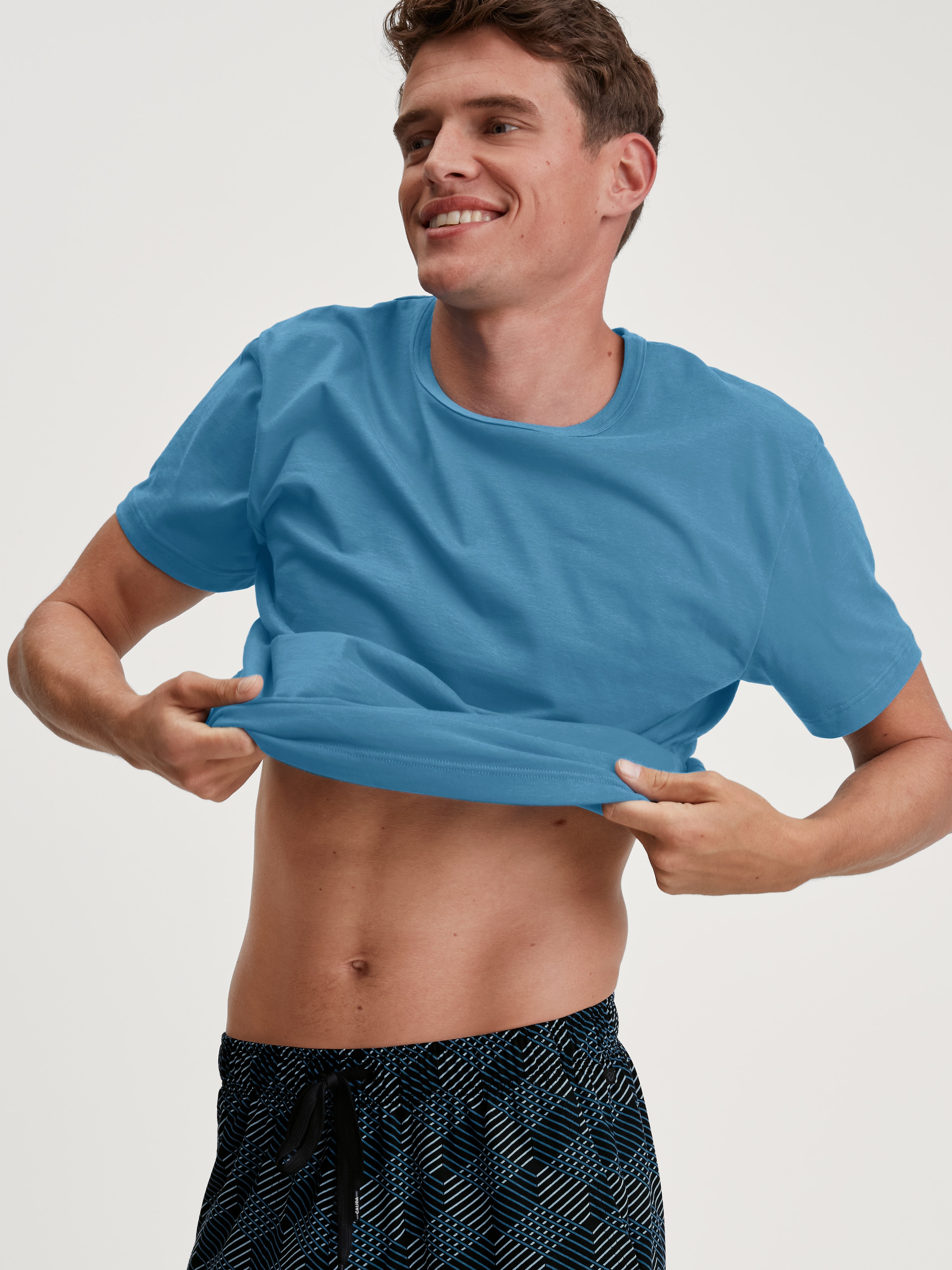Image of CALIDA T-Shirt "RMX Sleep Holiday" Baumwolle, basic, unifarben, bequem, Kurzarm, Rundhalsausschnitt