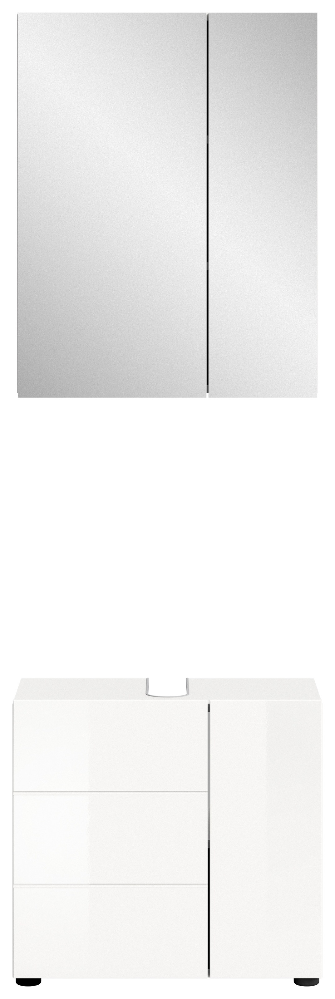 welltime Badmöbel-Set »BIEL, TOPSELLER, 2 teilig, inkl. Beleuchtung, MDF Front, Rillenoptik« best. aus: Waschbeckenunterschrank, Spiegelschrank inkl. Beleuchtung, 2 Stk. tlg.