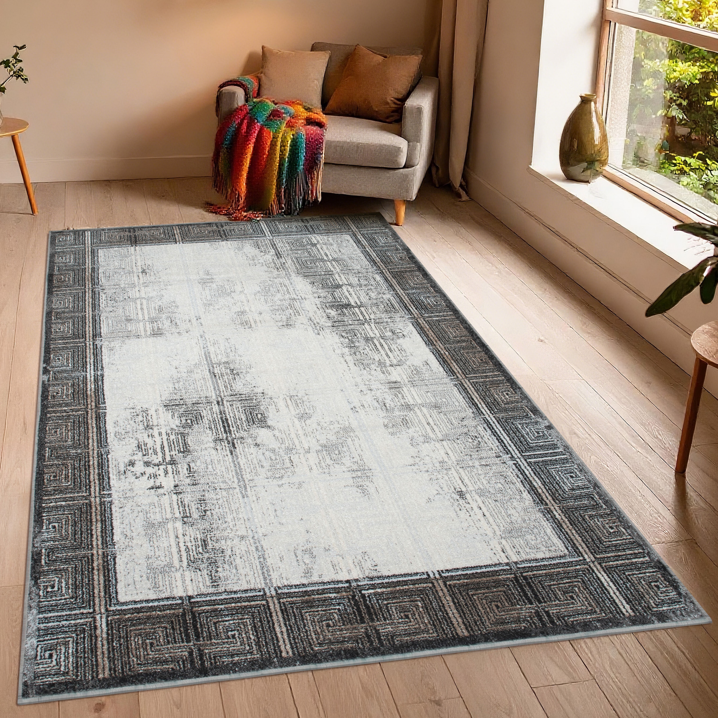 GOODproduct Teppich »Aurellia, mit Rahmen« rechteckig 9 mm Höhe im Vintage-Look, meliert, Bordüre, zeitlos, Wohnzimmer, Schlafzimmer