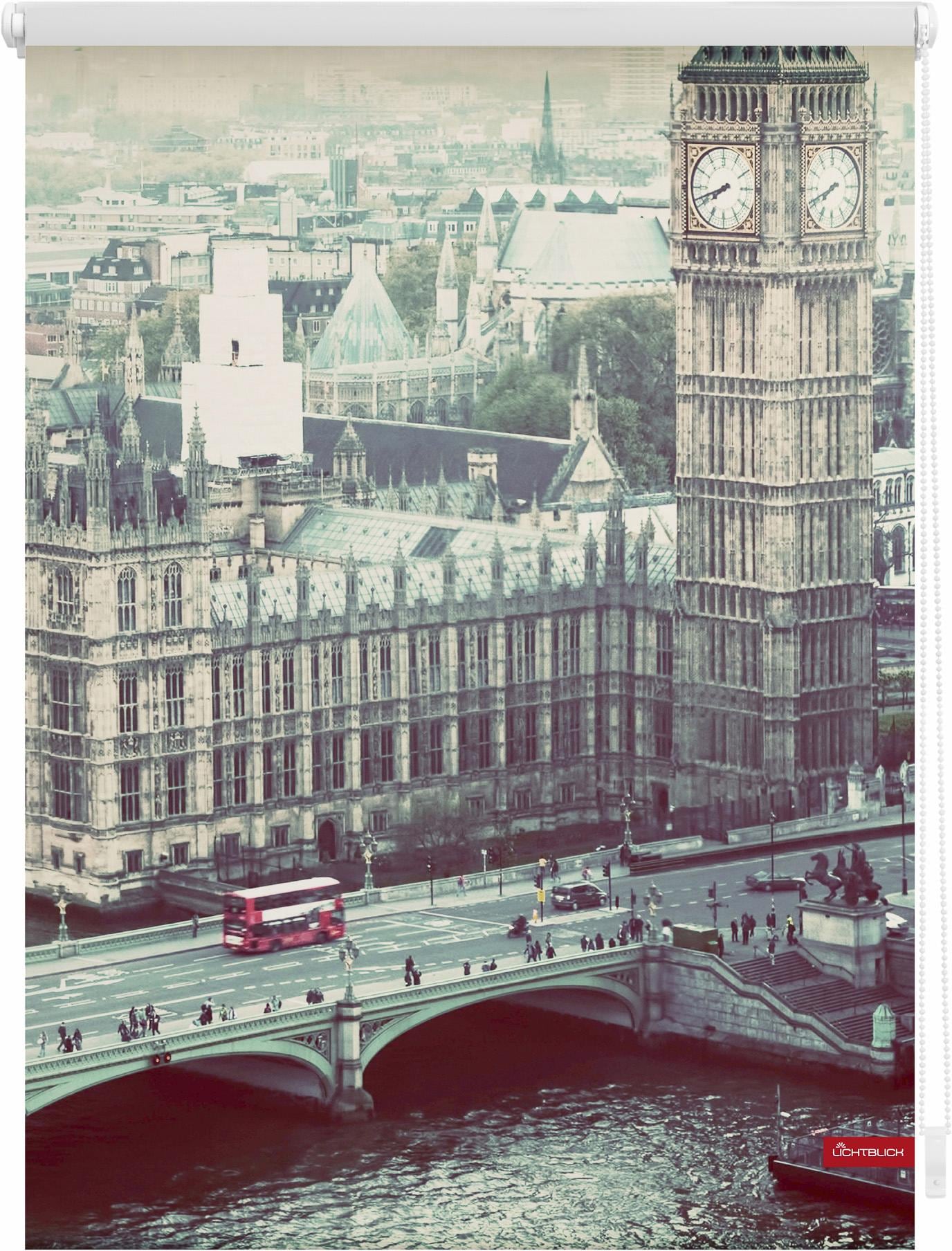 Westminster«, ohne »Klemmfix Seitenzugrollo bedruckt Bohren, London freihängend, Motiv Lichtschutz, LICHTBLICK ORIGINAL