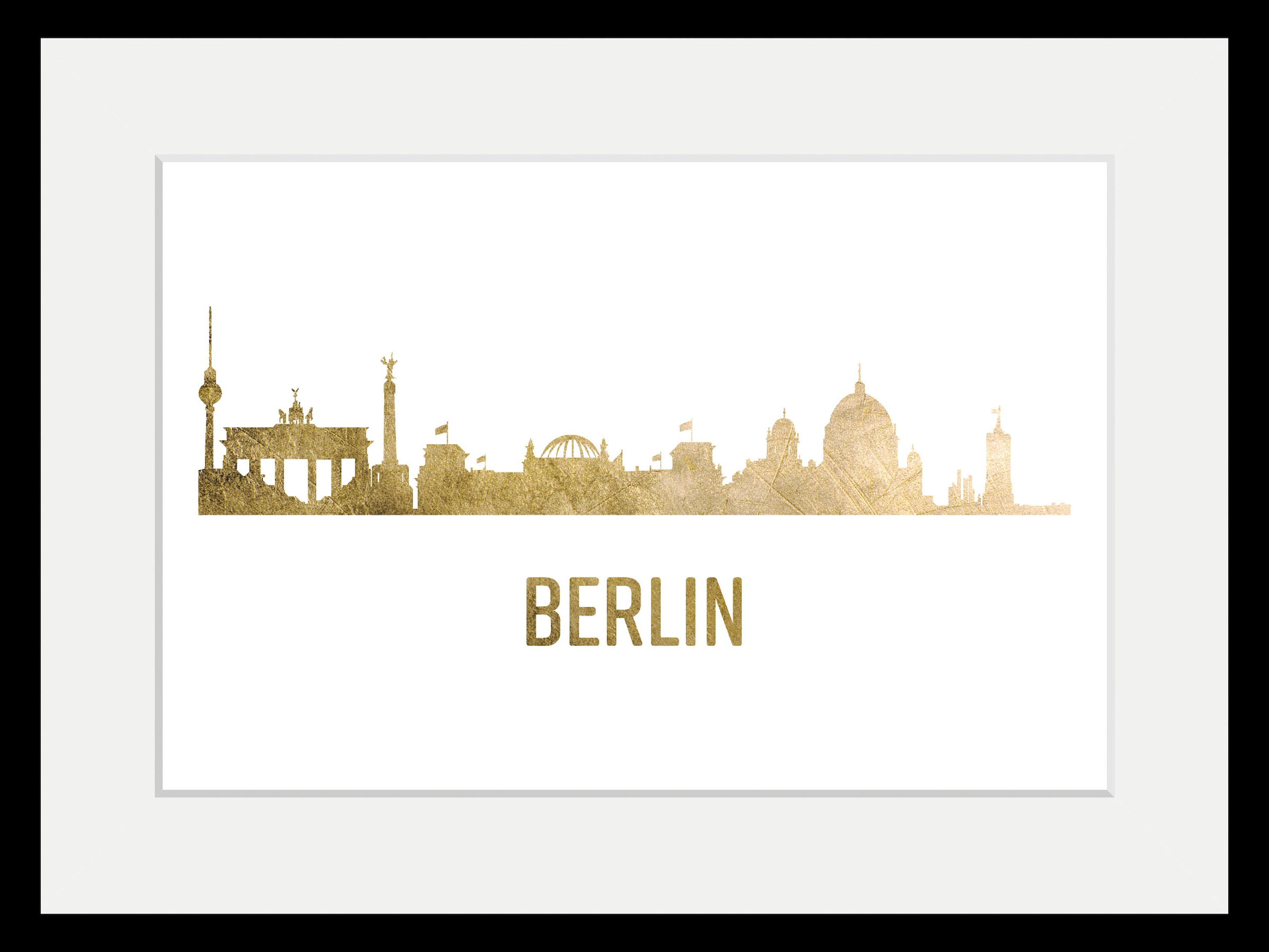 queence Bild »Berlin Skyline GOLD« Berlin | Deutschland | Schriftzug | Stadt | Städte 1 Stk. tlg. HD Premium Poster-Druck inkl. Holzrahmen