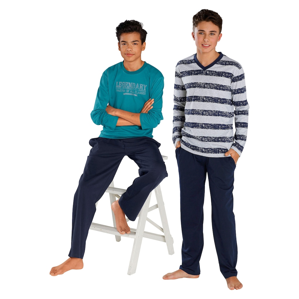 le jogger® Pyjama »mit Streifen und Print«, (4 tlg., 2 Stück), in langer Form