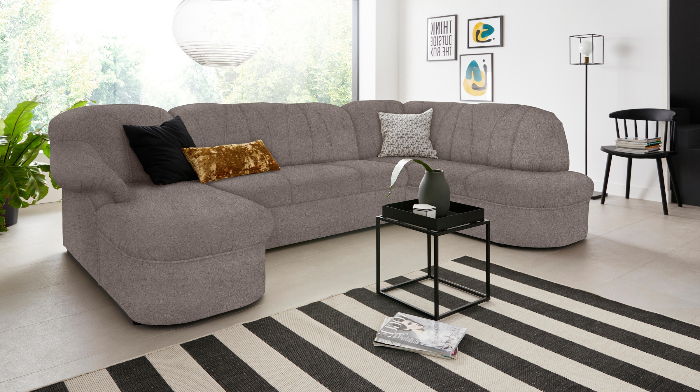 DOMO collection Wohnlandschaft »Pegnitz, zeitlos&modern, elegante Rückensteppung, Breite 292cm, U-Form« wahlweise mit Bettfunktion