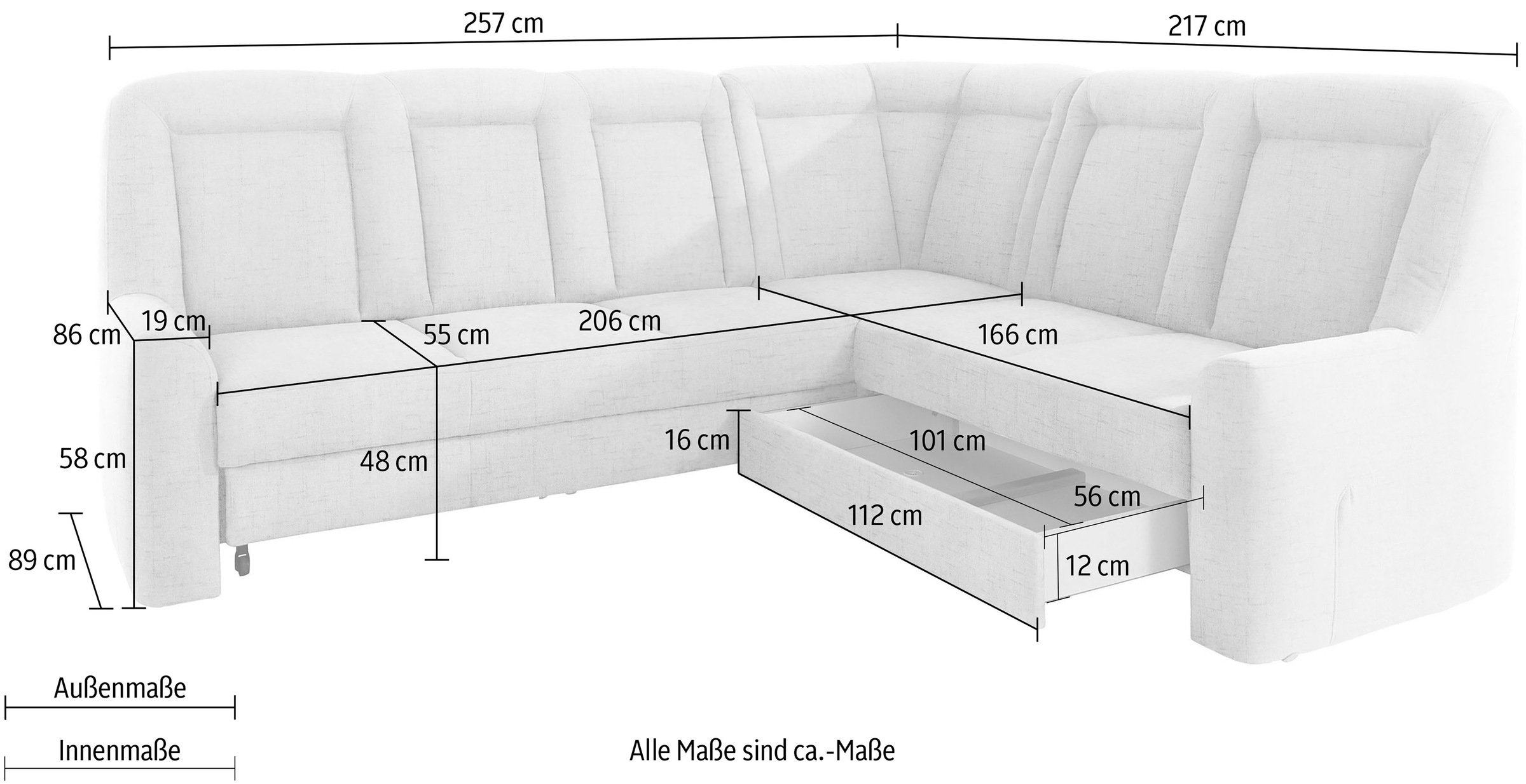 sit&more Ecksofa »Melissa L-Form«, klassisches Polsterprogramm, wahlweise Bettfunktion und Schubkasten