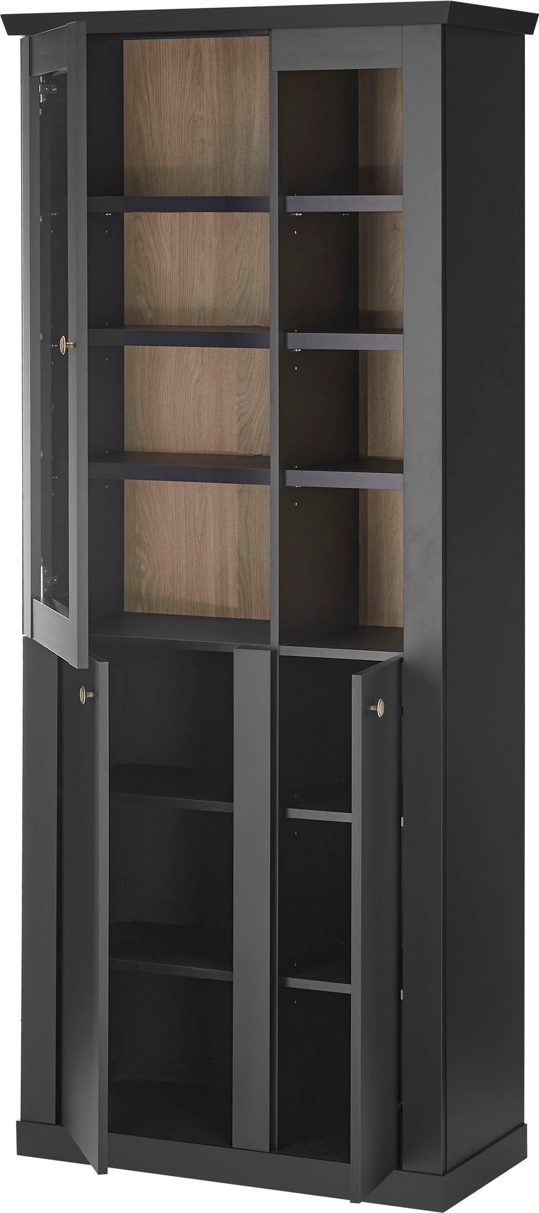 Home affaire Vitrine »Lincoln, Hochschrank im Landhausstil, moderne Glasvitrine« edles Design, messingfarbene Knopfgriffe, vielseitig einsetzbar