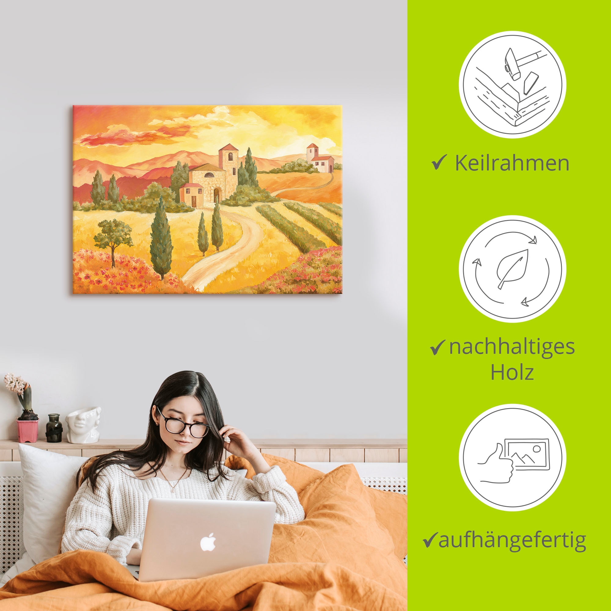 Artland Tableau sur toile »Landschaft VII_gelb« 1 cuis tlg. auf Holzrahmen gespannt