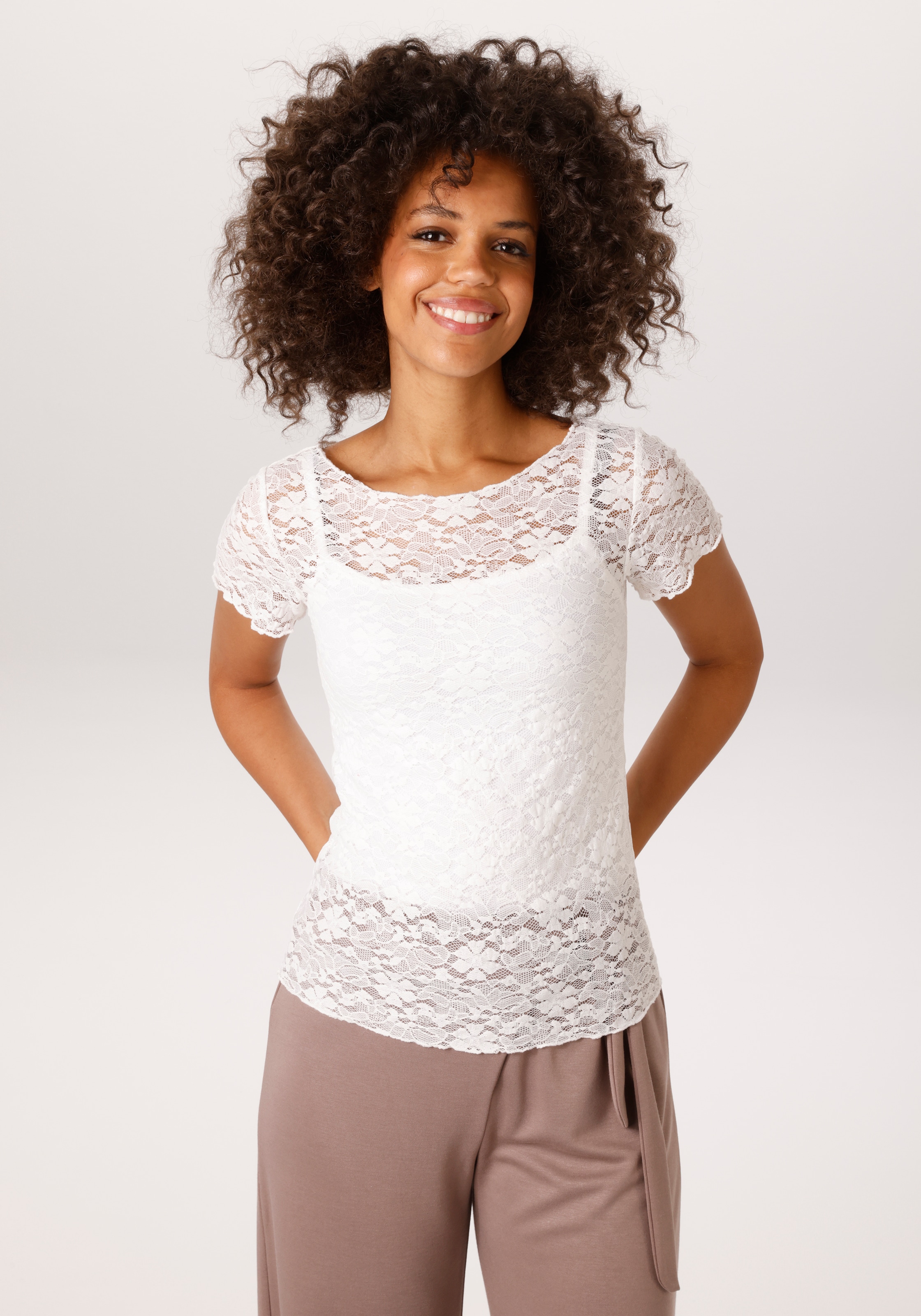 Image of Aniston CASUAL T-Shirt aus floraler Häkelspitze