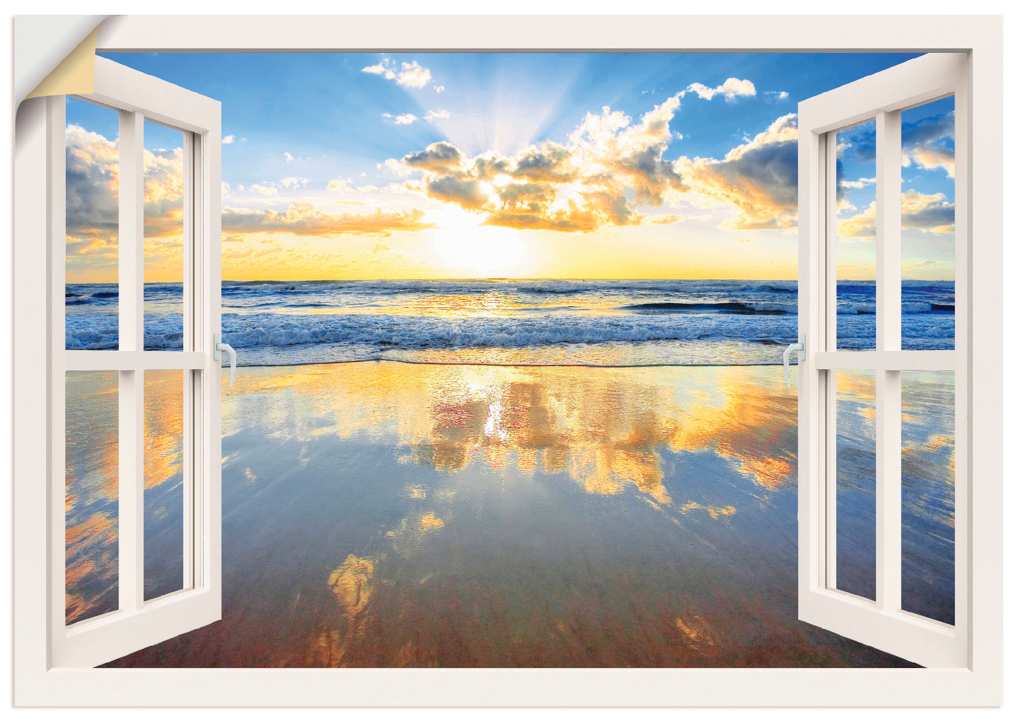 Artland Wandbild »Fensterblick Sonnenaufgang Ozean«, oder Grössen versch. Fensterblick, Leinwandbild, (1 Wandaufkleber kaufen als Poster in St.)