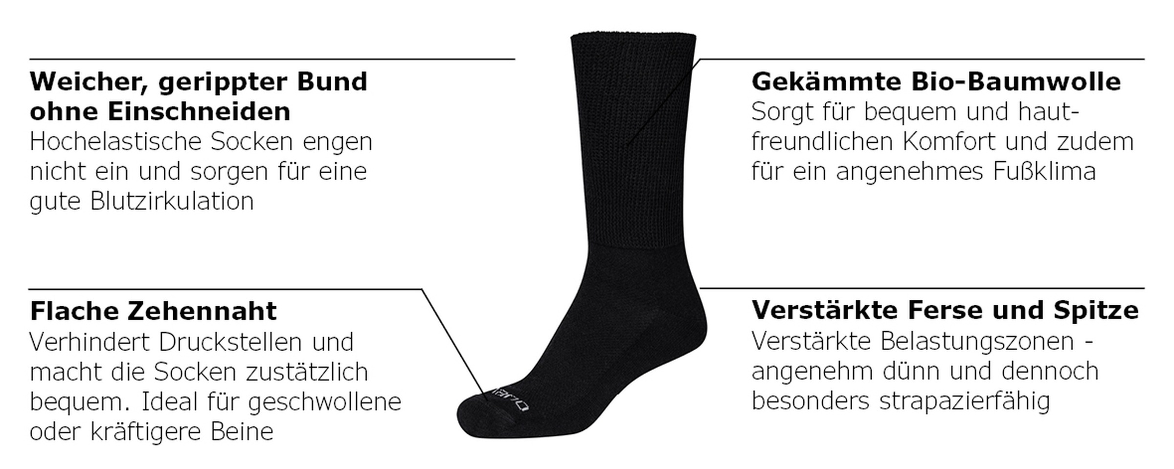 Camano Chaussettes pour diabétiques »comfort« 4 Couple tlg. avec matériau particulièrement favorable aux veines