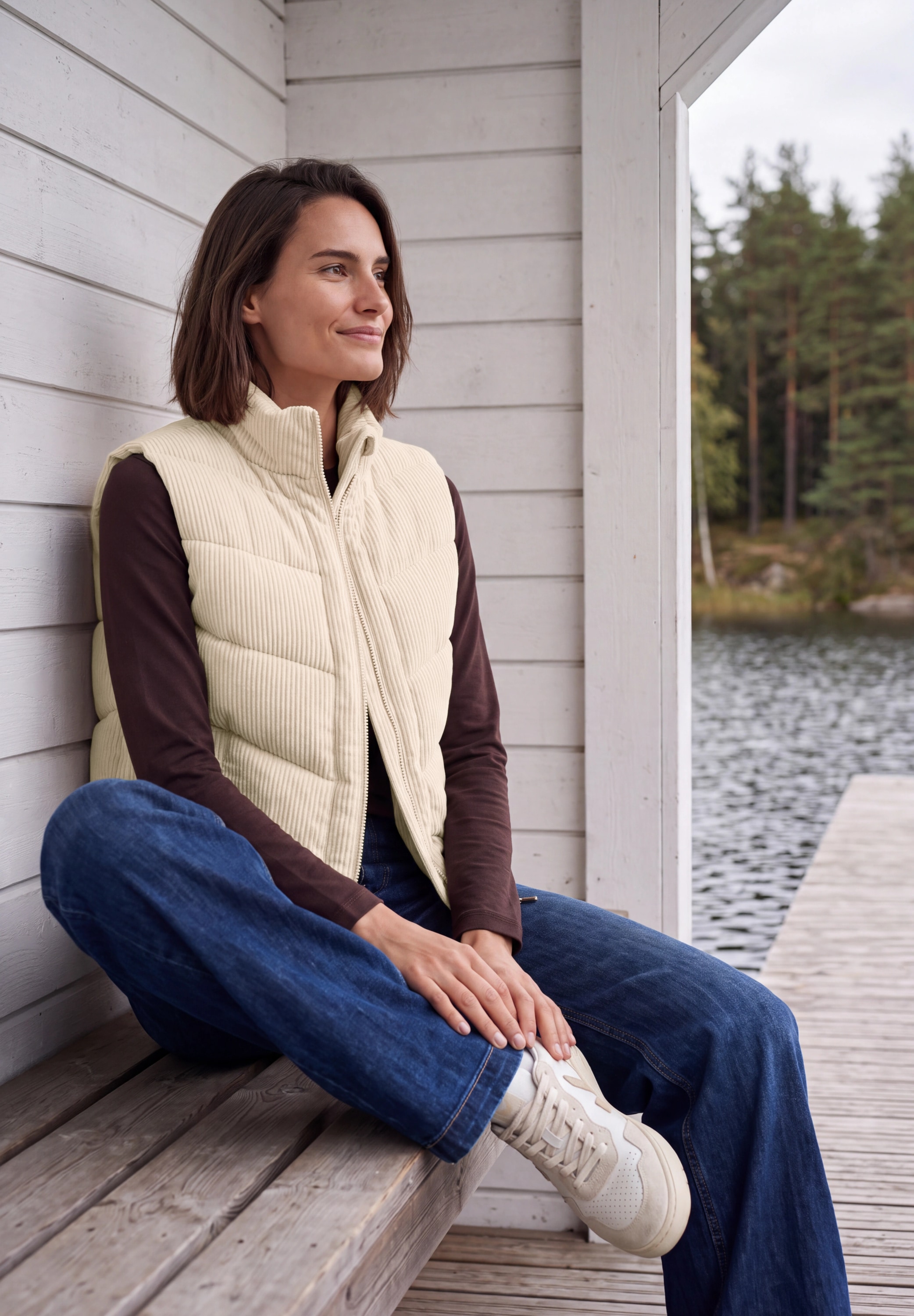 Cecil Gilet en velours côtelé mit Steppmuster und Zipper