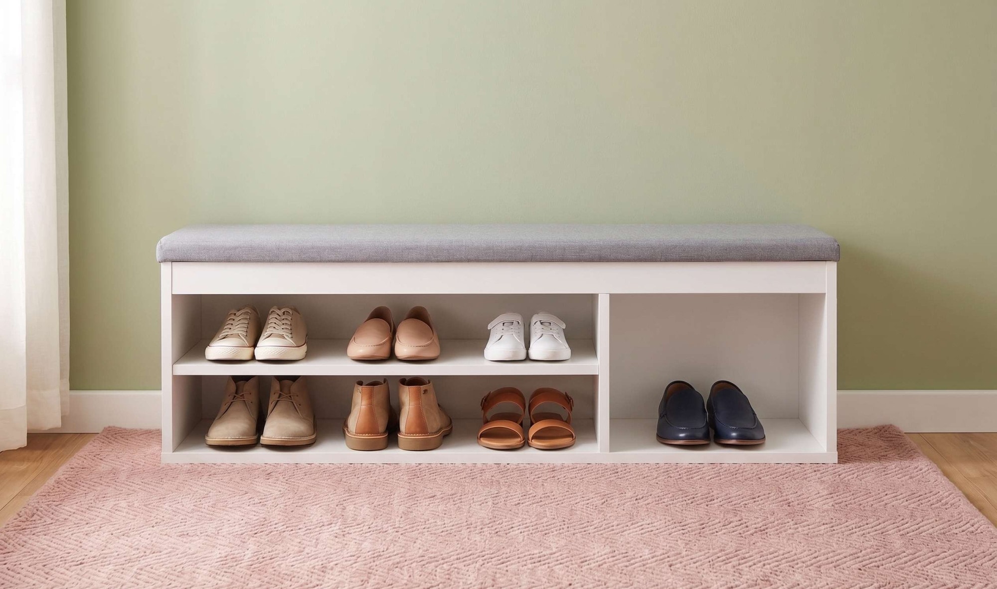 GOODproduct Banc à chaussures »Schuchschrank 100,  Schuhregal, Schuhtruhe, Schuhkommode, Sitzbank« Inkl. bequemem Sitzkissen mit Stauraum darunter