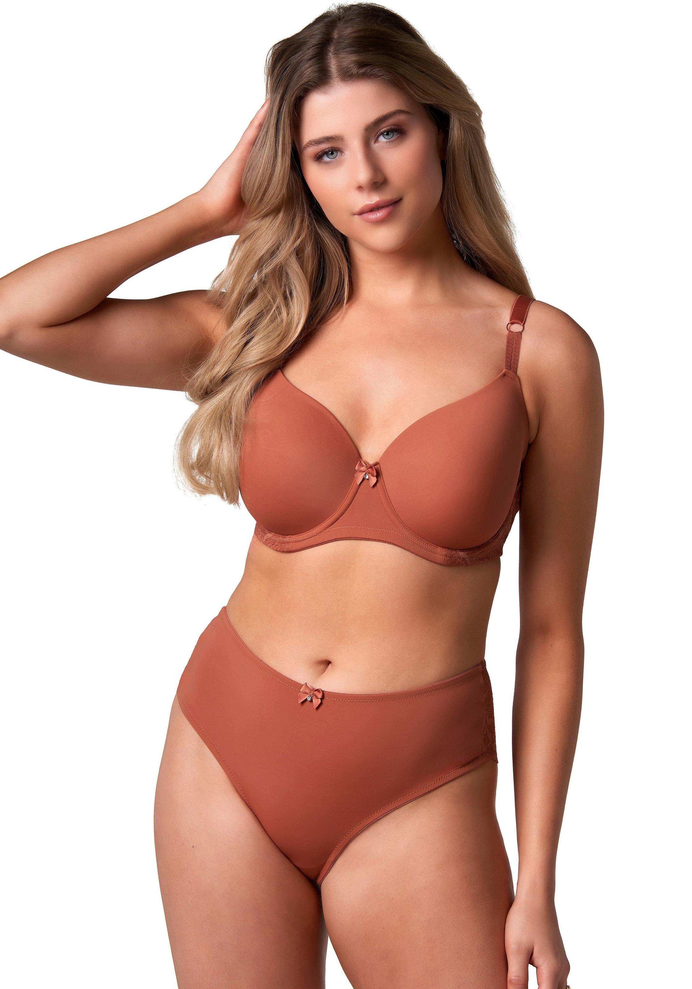 Image of After Eden D-cup & up Slip "FARO" mit Schleife und Glitzerstein, mit Spitze, feminin, elastisch, eng