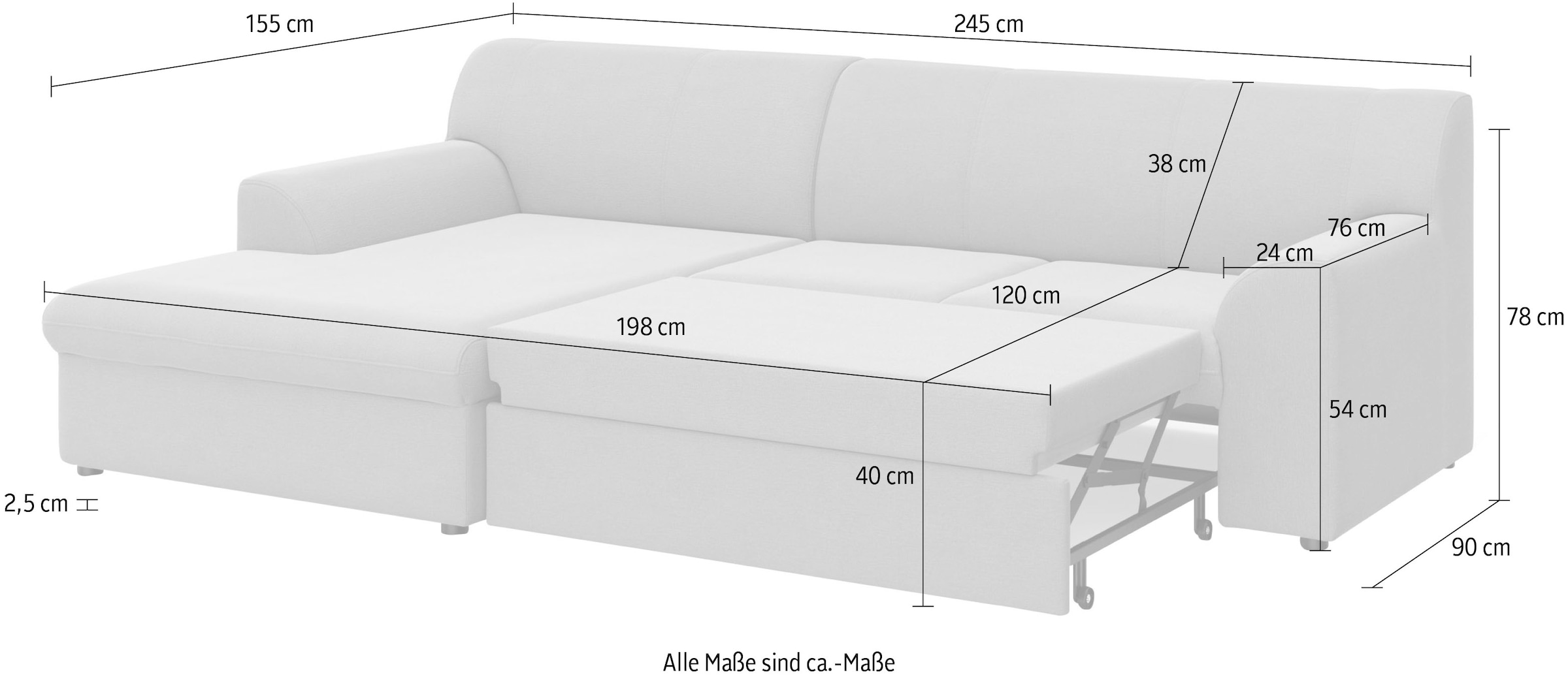 DOMO collection Ecksofa »Topper, elegant und zeitlos, kompaktes Stellmass 245/155cm, L-Form«, mit Recamiere, wahlweise mit Schlaffunktion