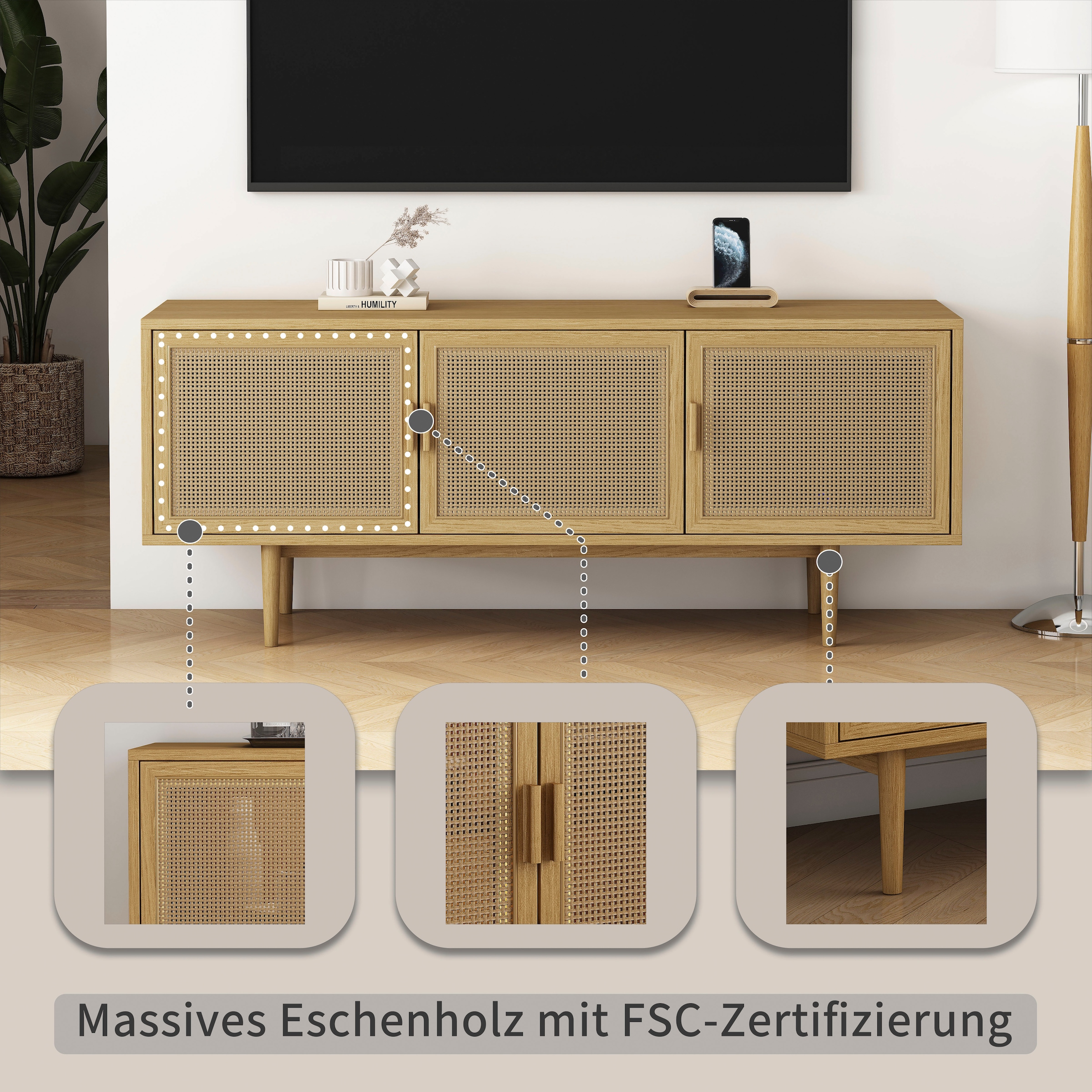 GOODproduct TV-Schrank »Lorelia« in moderner Rattan Optik, Lowboard
