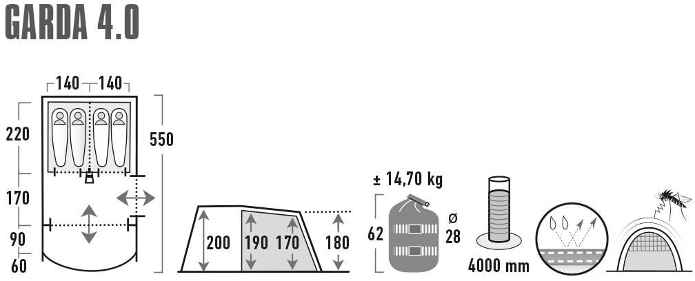 High Peak Tunnelzelt »Garda 4.0«, 4 Personen