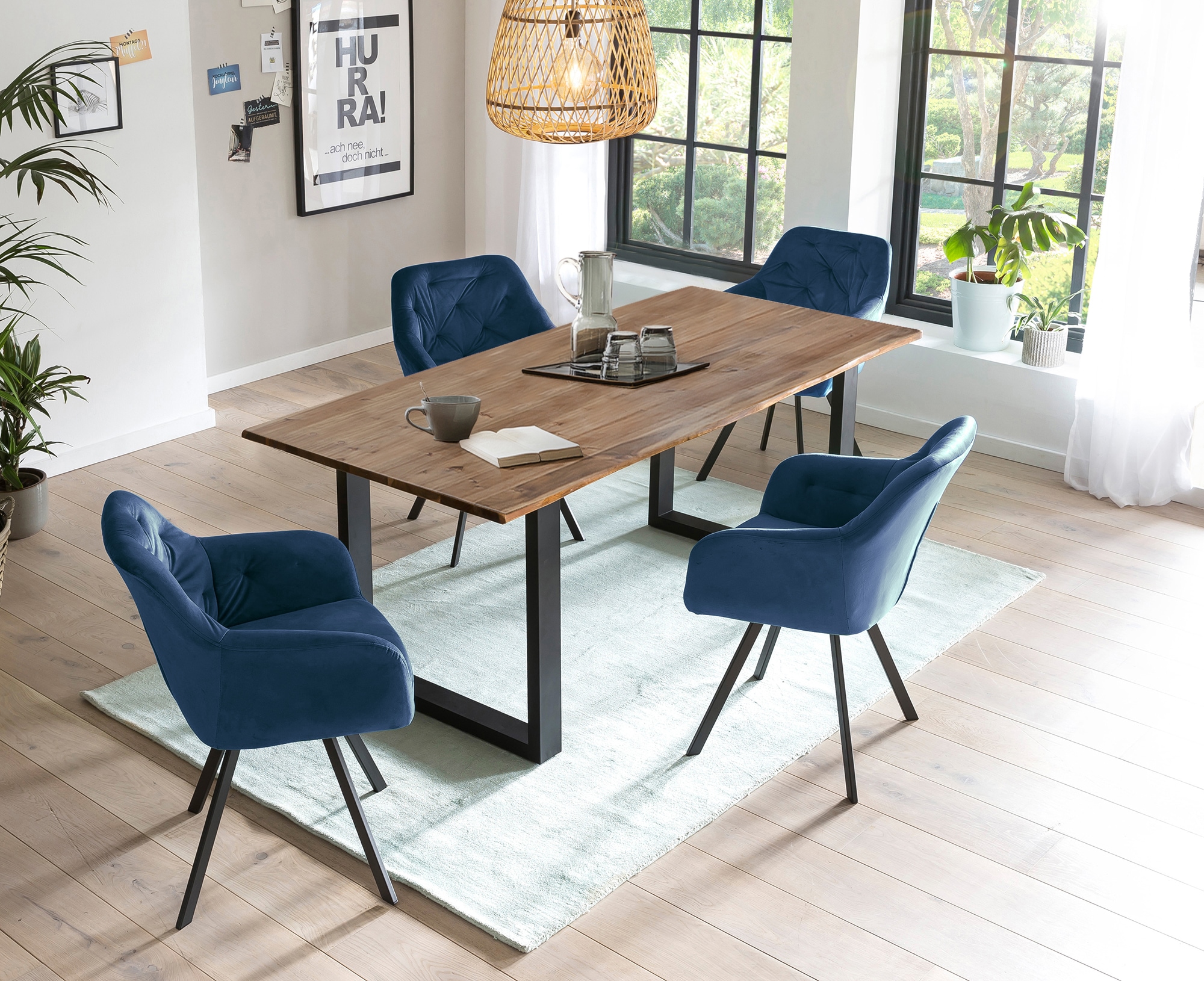 Image of SalesFever Essgruppe "Stilvolle Essgruppe" Set, 5 Stk. tlg. 5-teilige Sitzgruppe mit 360 Drehplatte und echter Baumkante