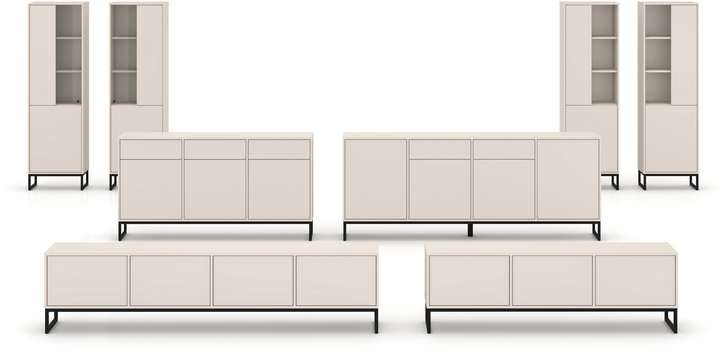 GOODproduct Lowboard »Loft, Breite 157 cm, TV-Board 3 Klappen, Metallkufen« TV-Kommode mit viel Stauraum, push-to-open-Funktion