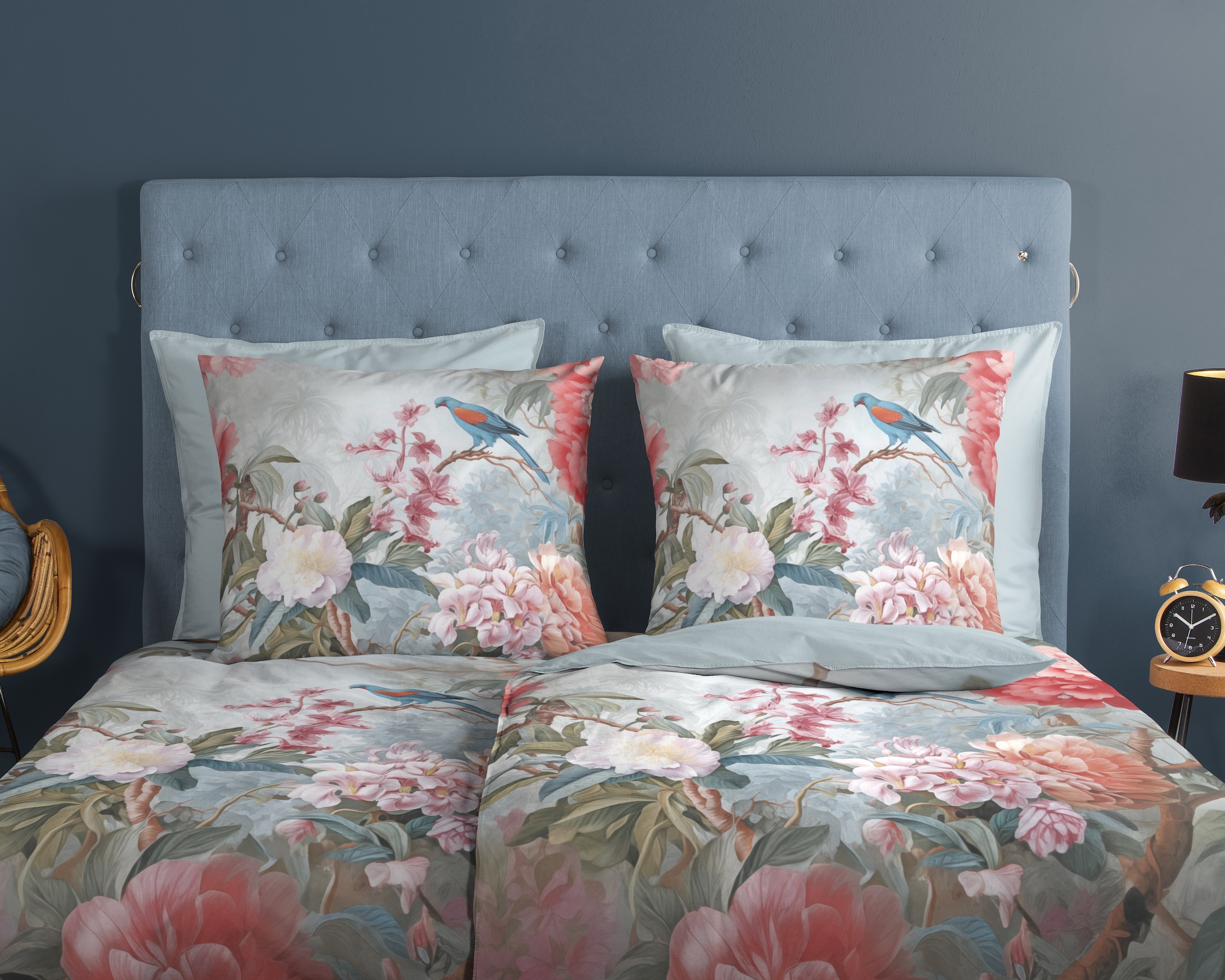 good morning Wendebettwäsche »Birdie«, 100% Baumwolle, Renforcé, Reissverschluss, Wendeoptik, Blumen, Vogel