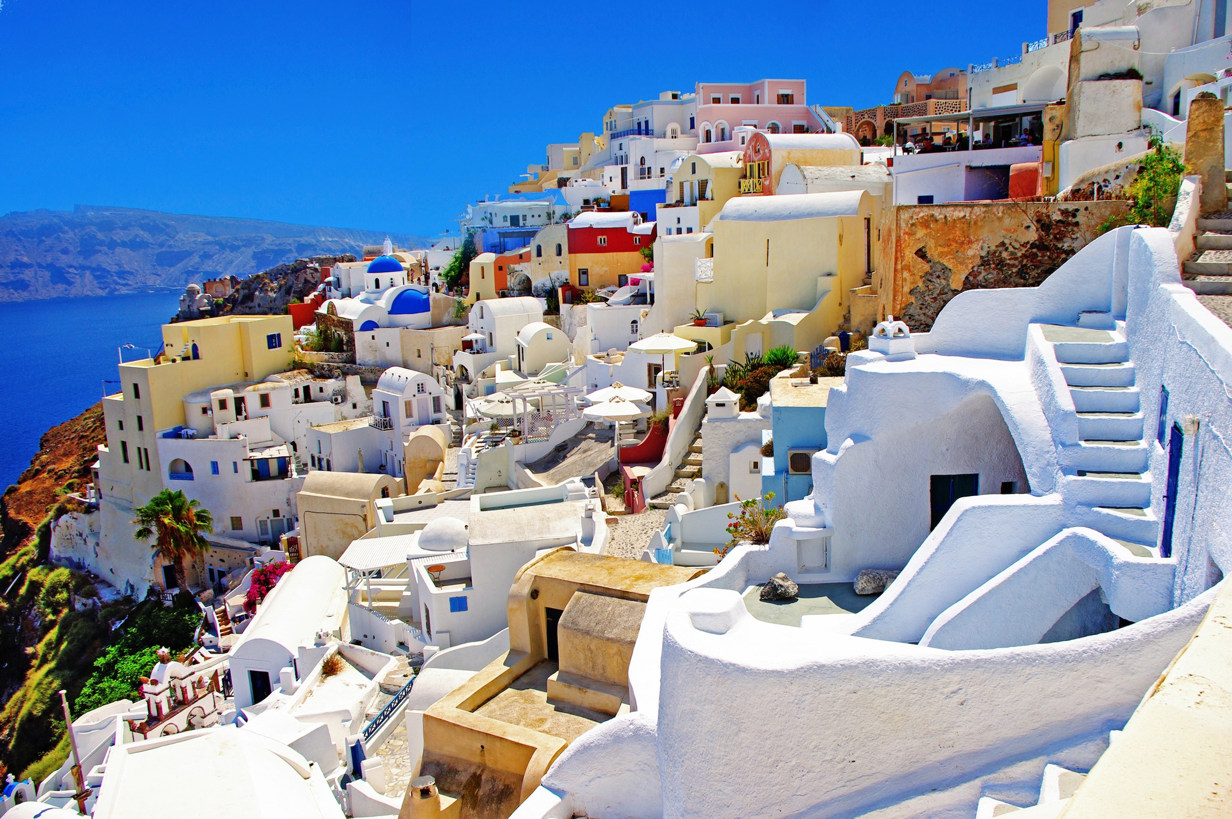 Image of Papermoon Fototapete "SANTORINI-INSEL VULKAN MEER GRIECHENLAND GEBIRGE STRAND"